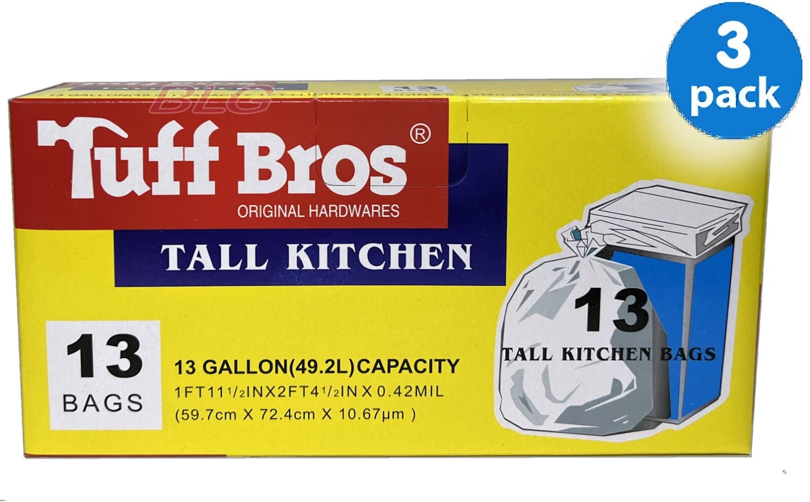 Tuff Bros Tall Kitchen Trash Garbage Bags 13 Gallons Home Garden Supplies 13Bags