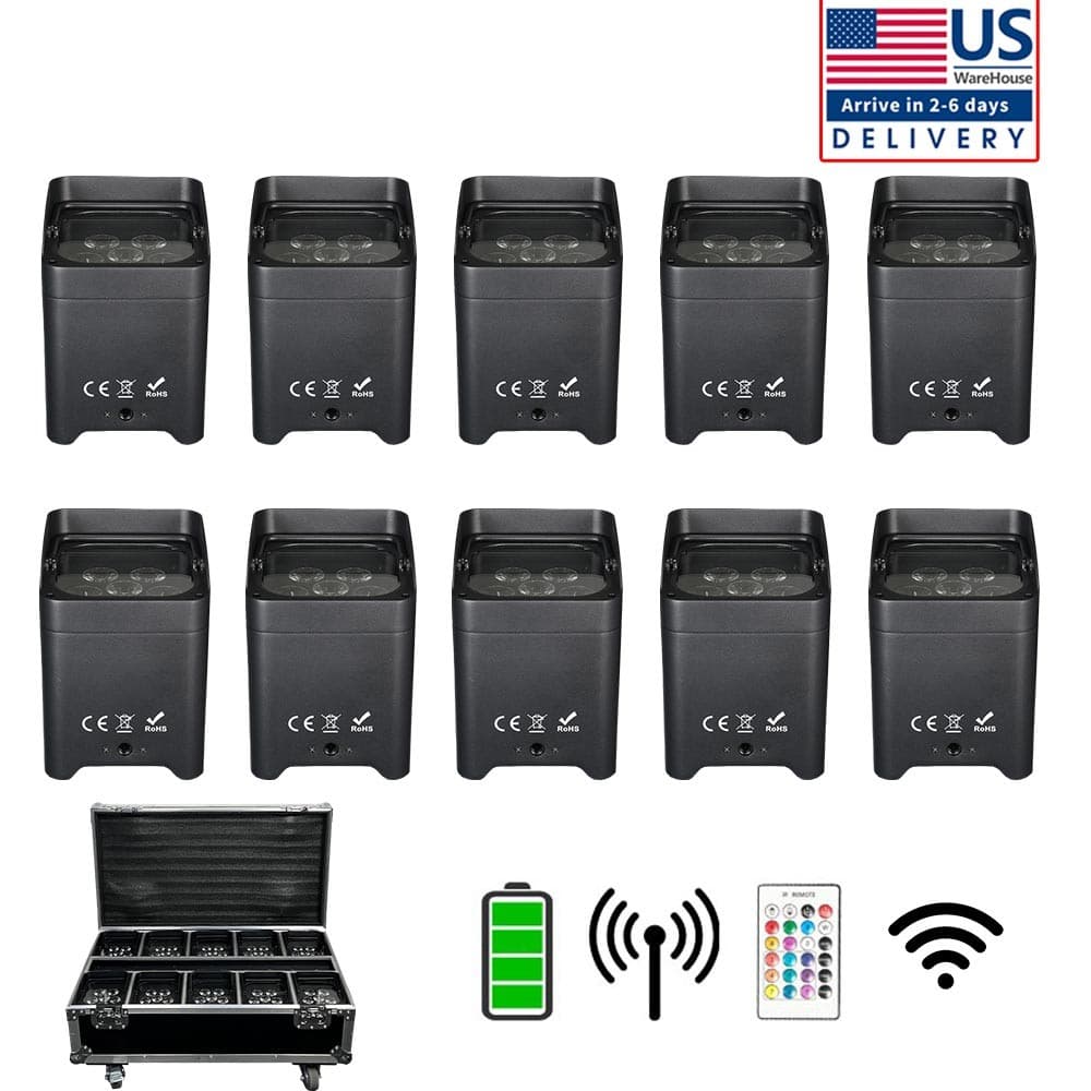 10pcs 6*18 RGBWA+UV 6in1 Battery Powered LED uplight For Wedding Dj Lighting