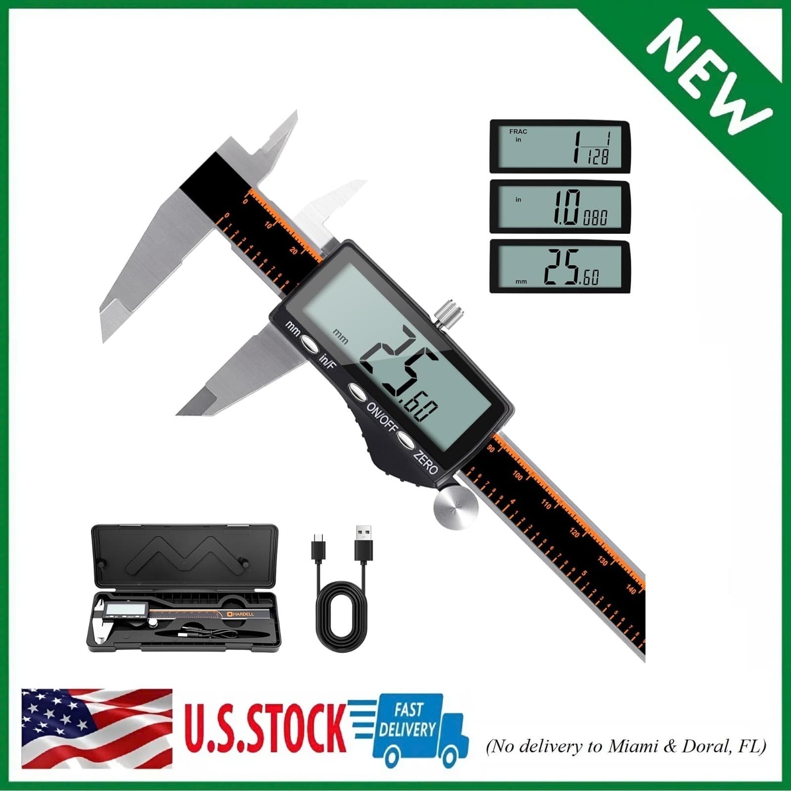 Digital Caliper, Rechargeable Calipers with Large LCD Screen, Stainless Steel...