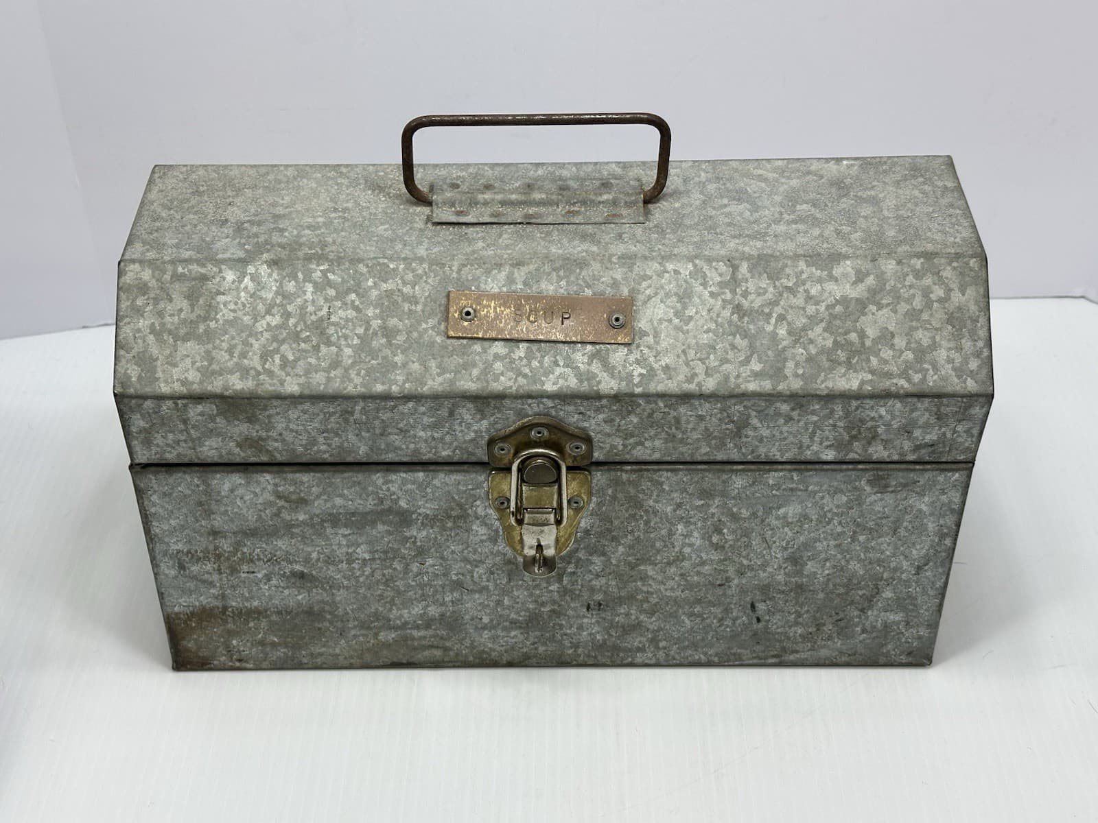 Vintage SCOUP Gable Top Galvanized Sheet Metal Toolbox Tray Pop Rivet Handmade