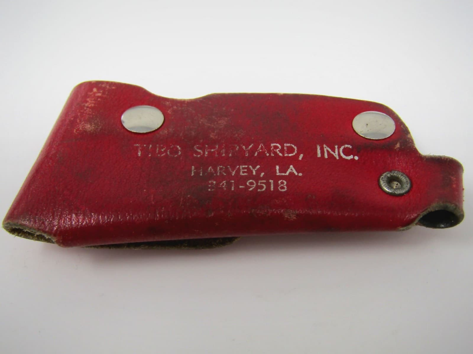 Vintage Pocket Knife & Holder: TIBO SHIPYARD Advertising Leather