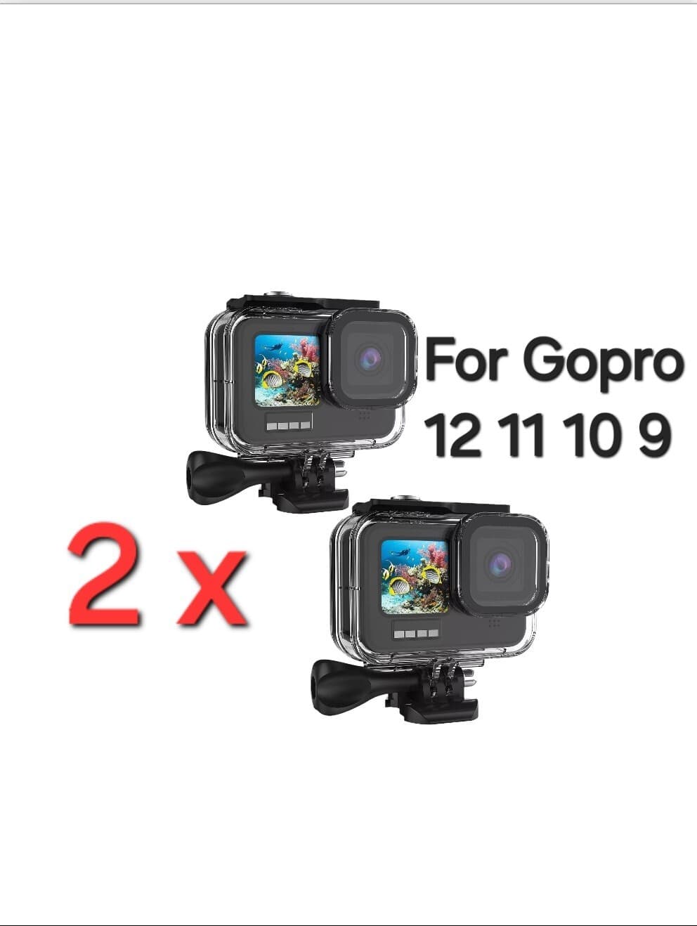 2 X Waterproof Case for Gopro 13 ,12 ,11 ,10, 9 Dive Protect Underwater Housing