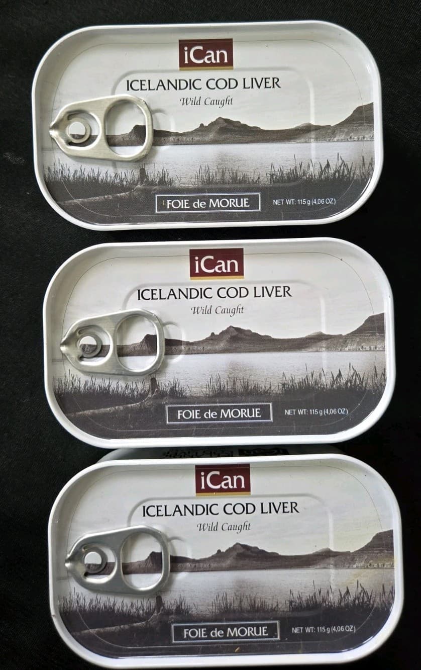 iCan Icelandic Cod Liver Wild Caught (4.06 oz / 115 g) - 3 Cans - Exp 10/2029