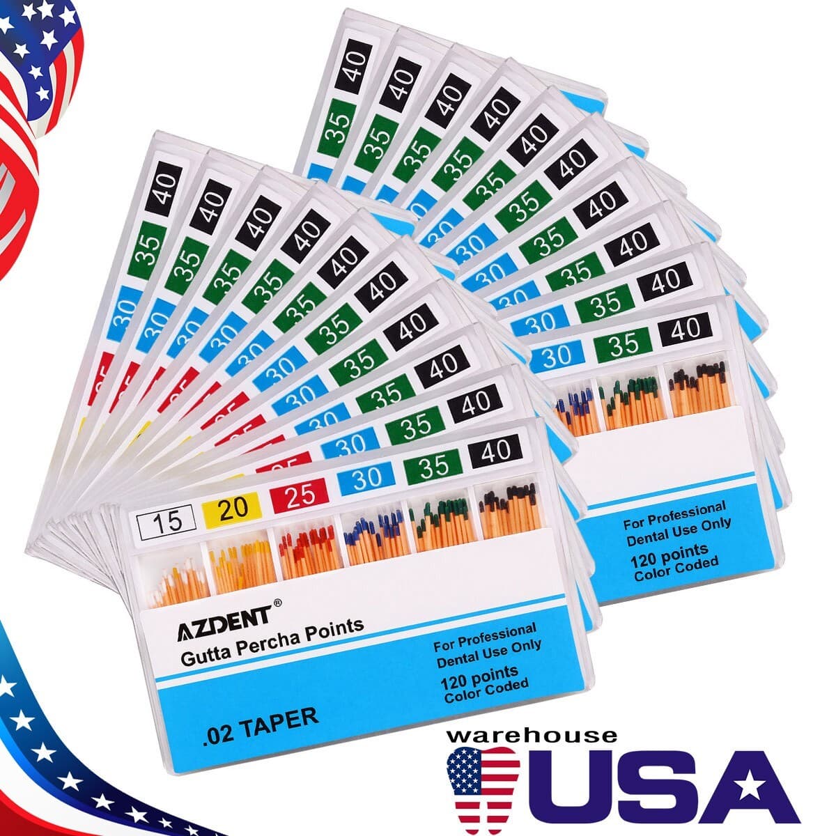 10 X Puntas de Gutapercha Dental GP 0.02 Taper 15-40# puntas de papel absorbente