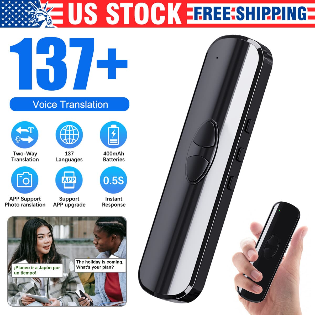 2024 Portable Smart Translator 137 languages Two-Way Real Time Voice Translation
