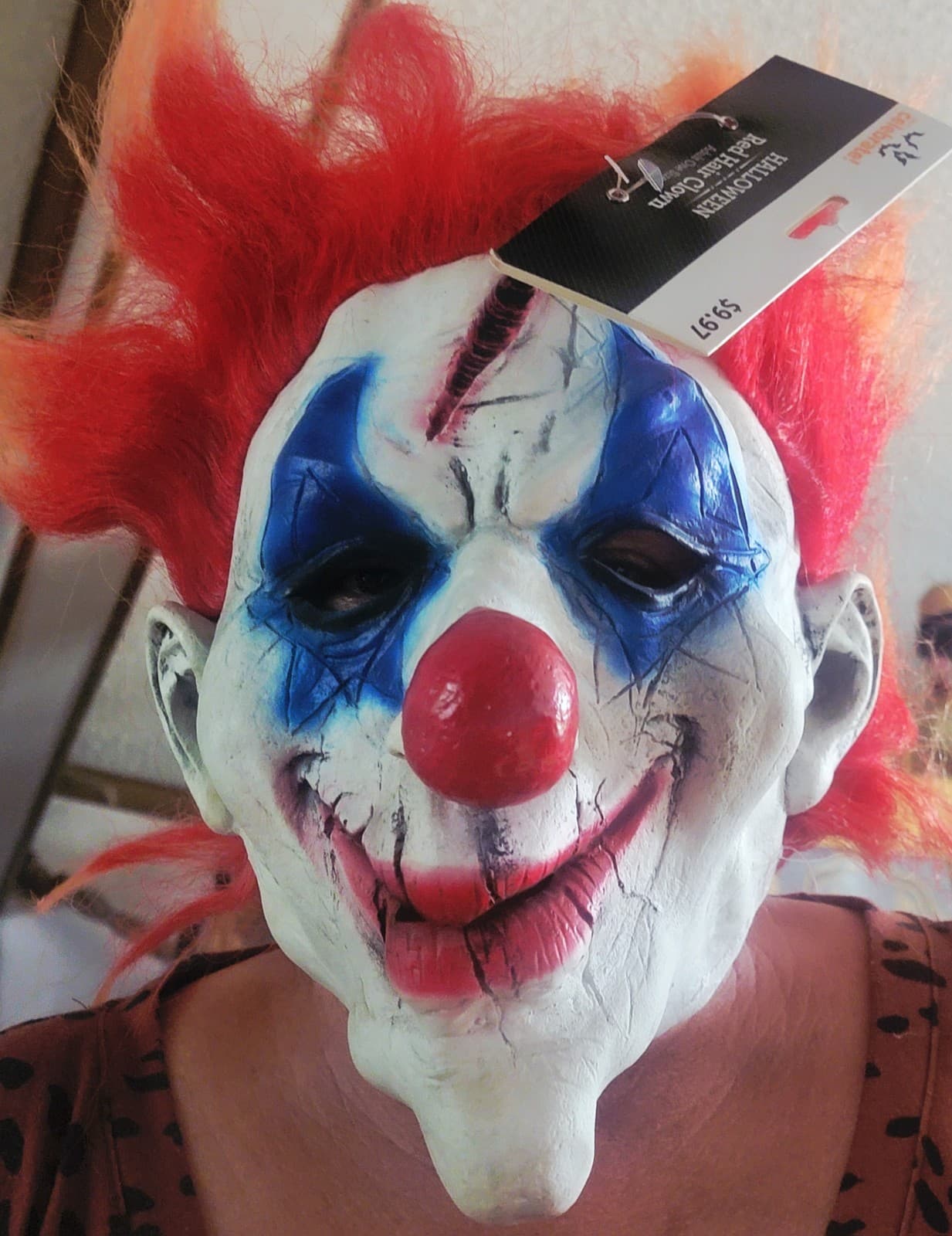 Celebrate! Adult Scary Evil Clown Halloween Mask Red Hair NEW With Tags.