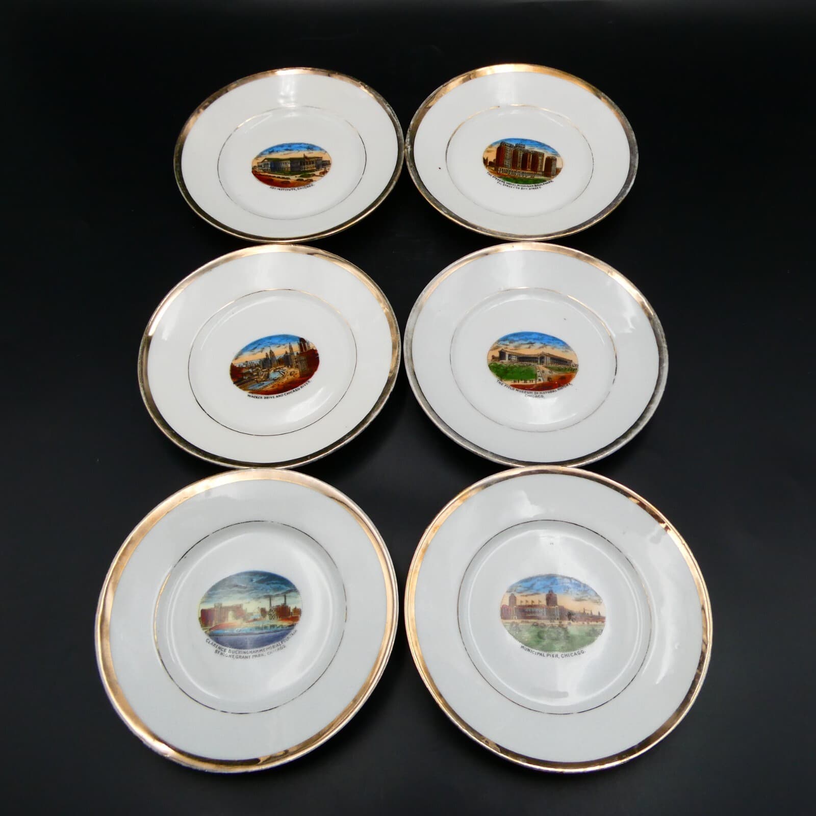 Antique Chicago Illinois Souvenir Plates Set of 6 Wacker Dr Art Institute Pier