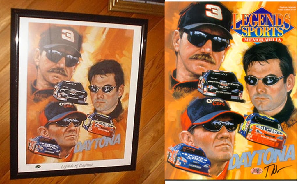 Dale EARNHARDT SR Jeff Gordon Dale Jarrett Lithograph Signed by Artist 16” x 20”