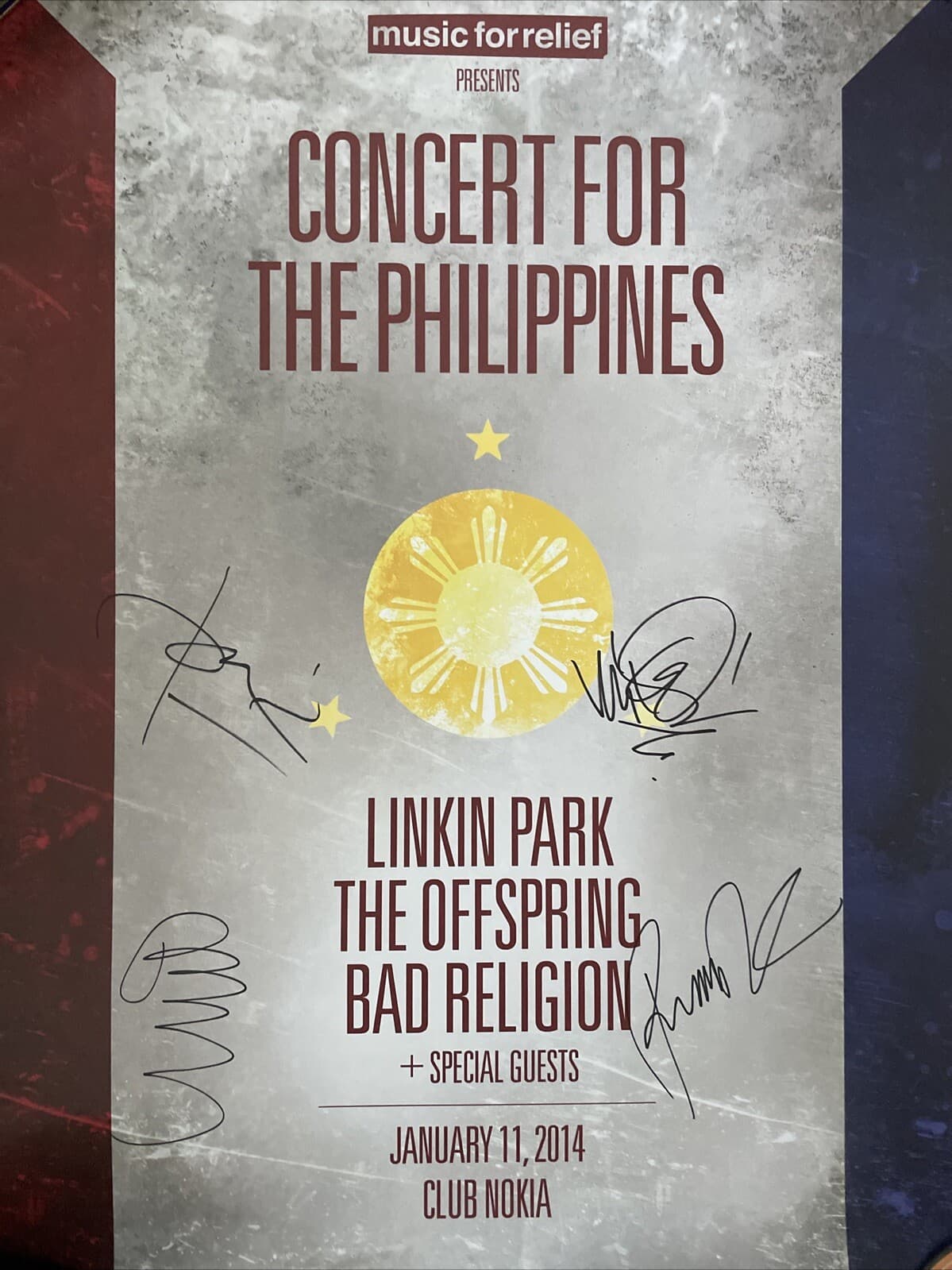 Linkin Park Band Signed Autographed Poster 2014 Concert For The Philippines
