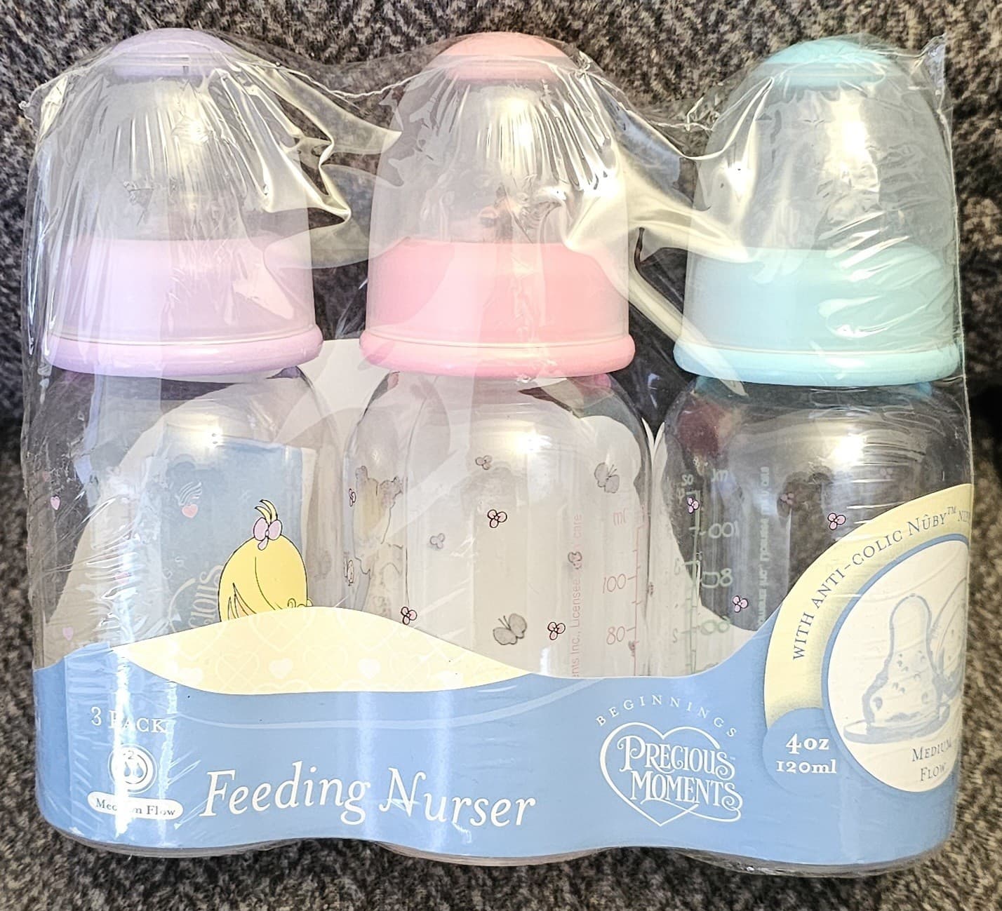 Baby Girl 3-Pack 4-OZ Each Feeding Nurser Bottles Precious Moments Anti-Colic