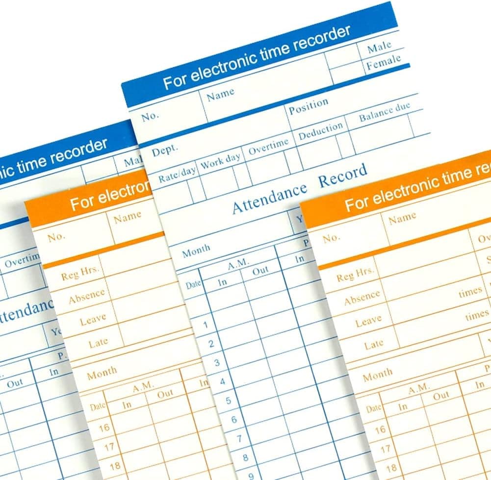 100-Piece Time Cards for Employees, Monthly Time Cards 2-Sided, 2-Color Timecard