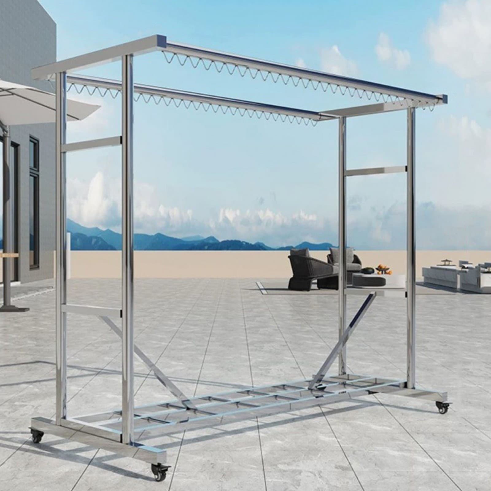 Heavy Duty Clothing Garment Rack Rolling Clothes Organizer Double Rails Hanging