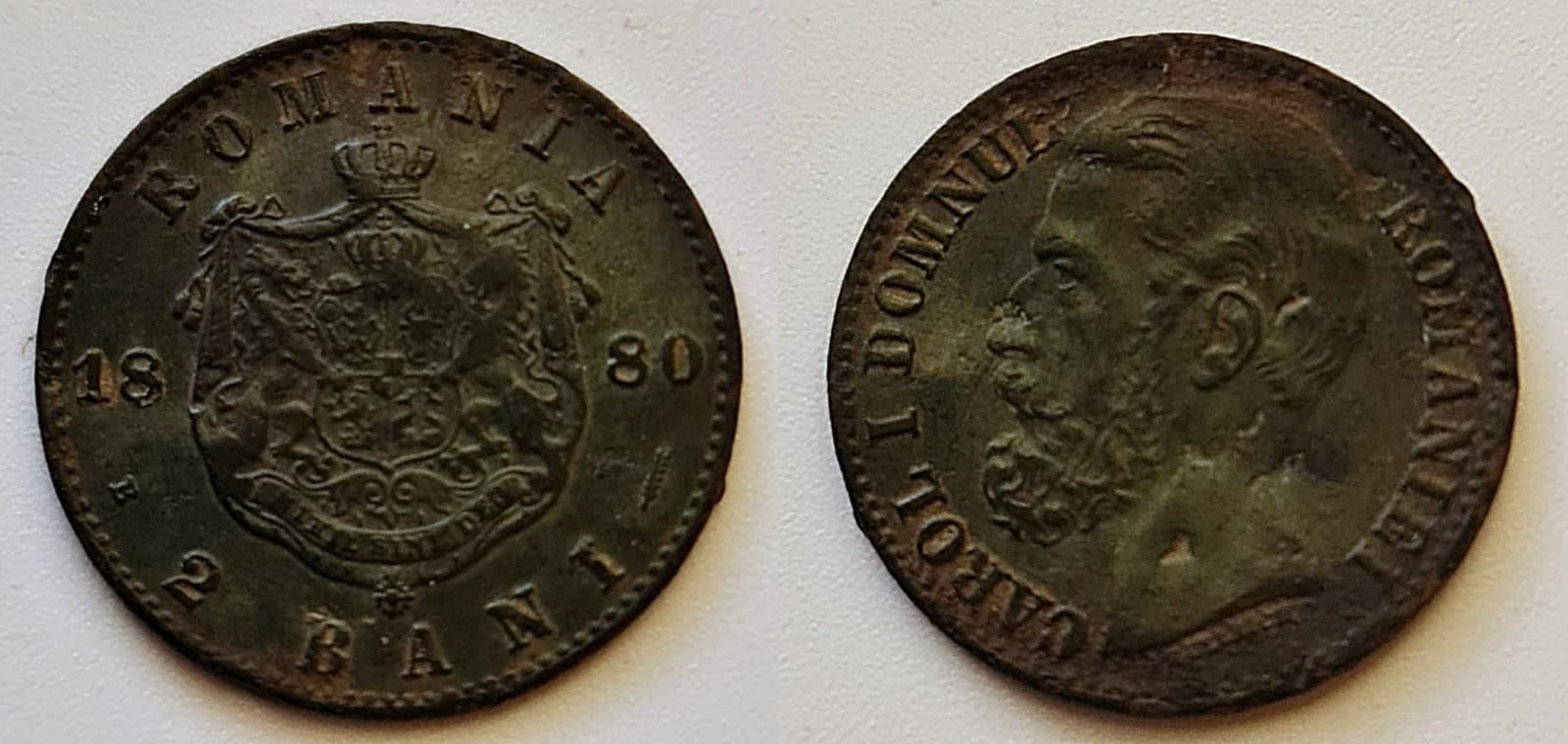 COIN AUTHENTIC ROMANIA 2 BANI 1880 CAROL I COPPER