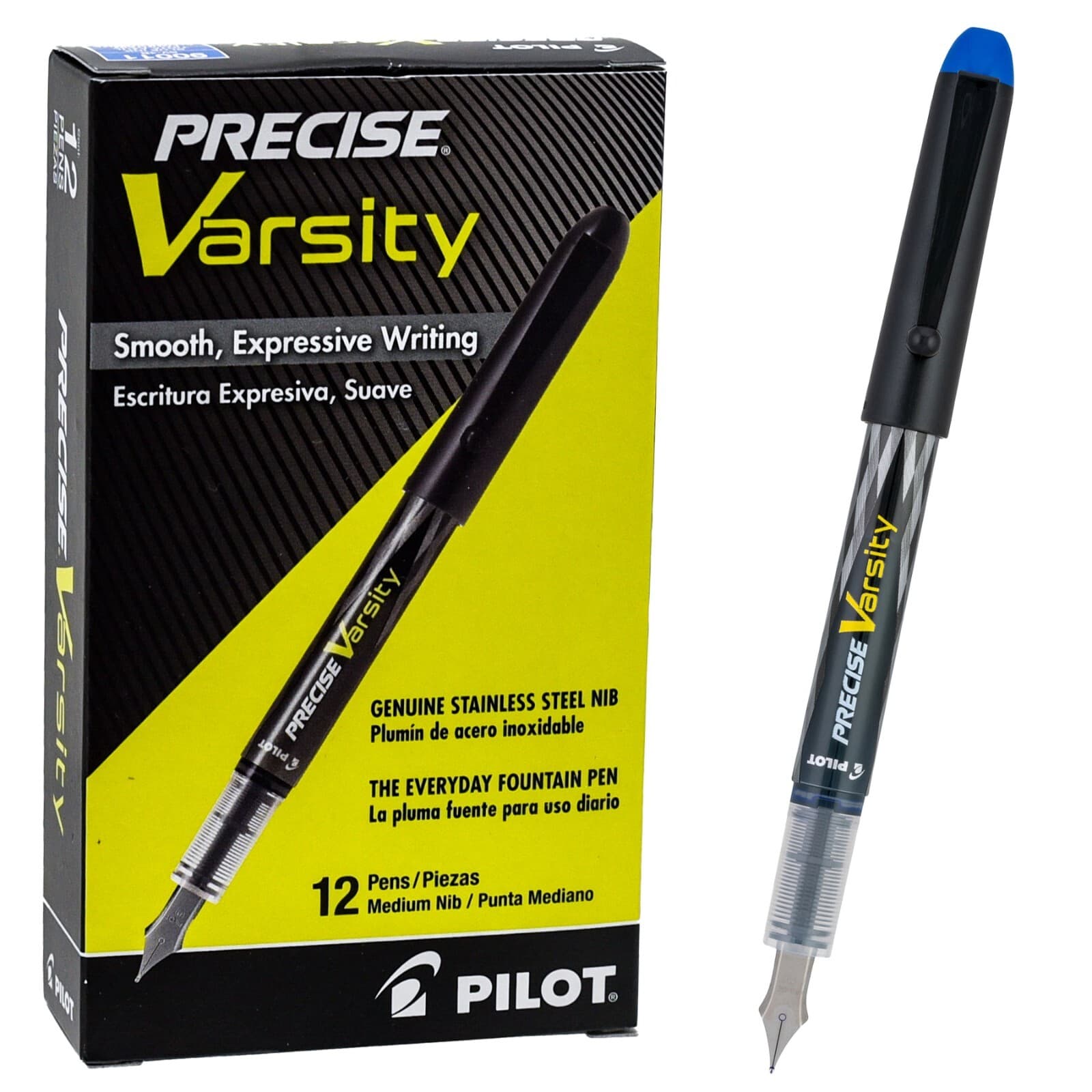 Pilot Precise Varsity 90011 Disposable Fountain Pen, Blue Ink, Box of 12