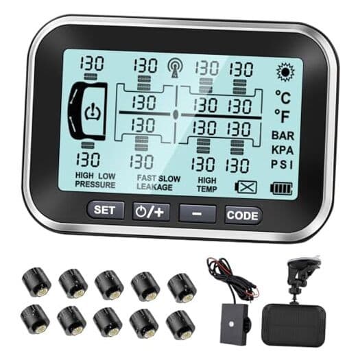 Tire Pressure Monitoring System | 4.5" Solar RV TPMS with Signal 10 Sensors