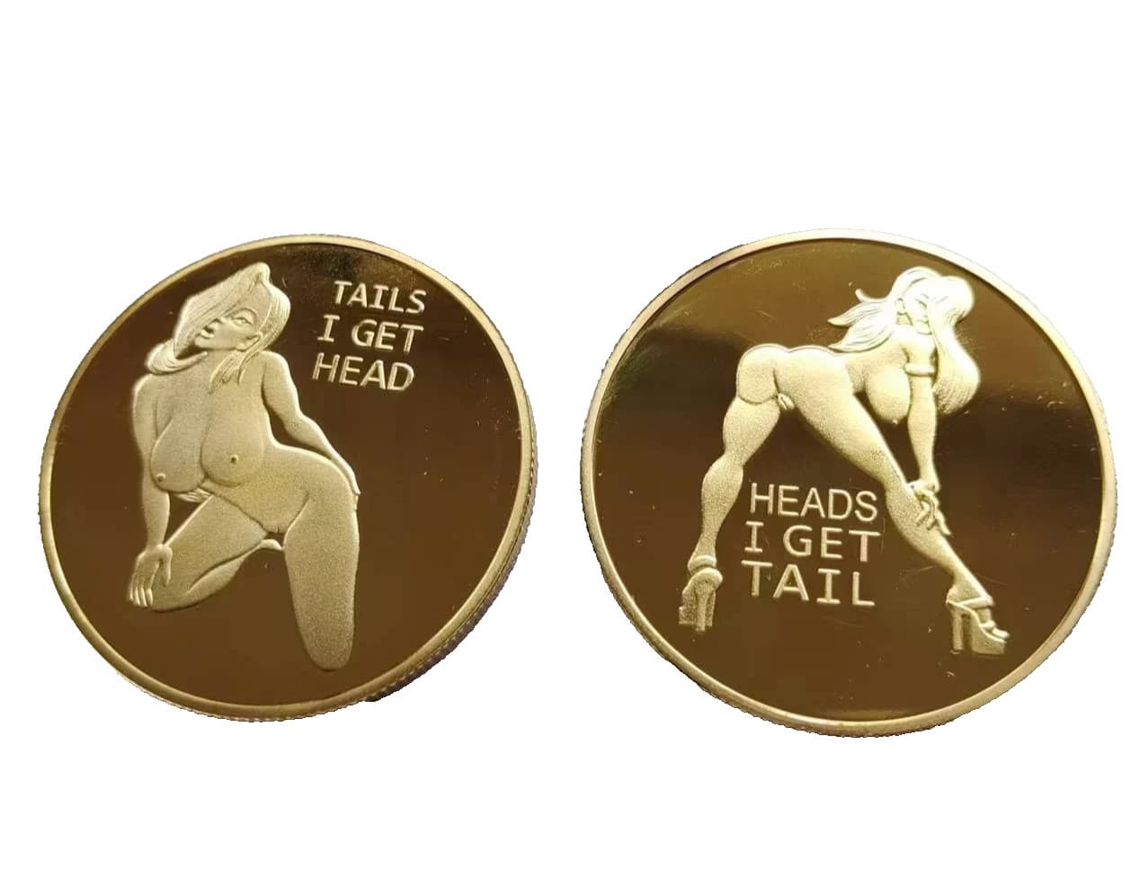 Tails I Get Head Sexy Heads Tails Gold Color Coin (SHIPPED FROM USA)