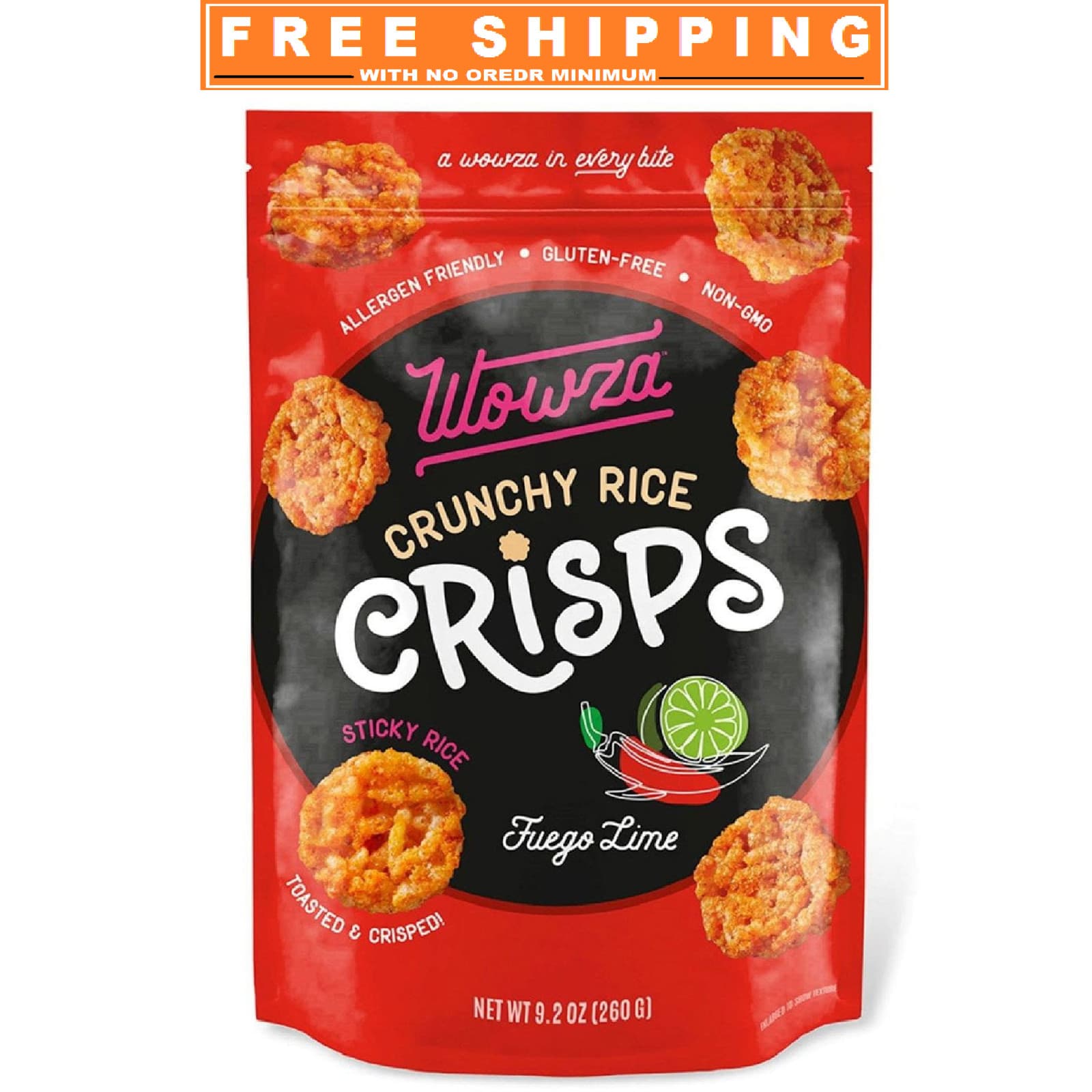 Wowza Crunchy Rice Crisps Fuego Lime, 9.2 oz.
