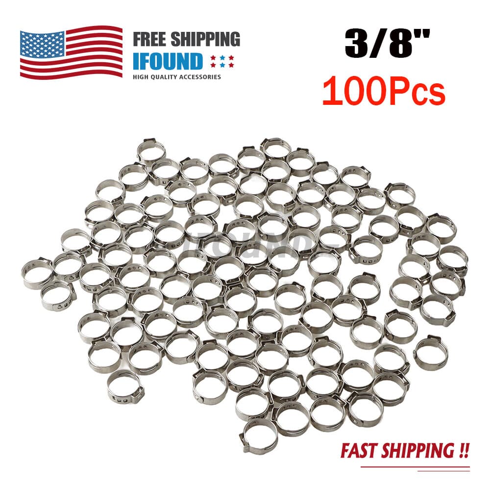 100pcs 3/8" PEX Crimp Rings Cinch Ear Pinch Clamp for PEX Tube Stainless Steel
