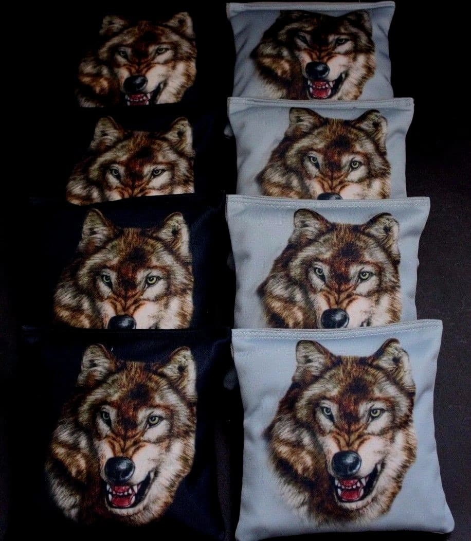 WILDERNESS SPIRIT ANIMAL WOLF GRAY BLACK ACA Regulation Cornhole Bean Bags B234