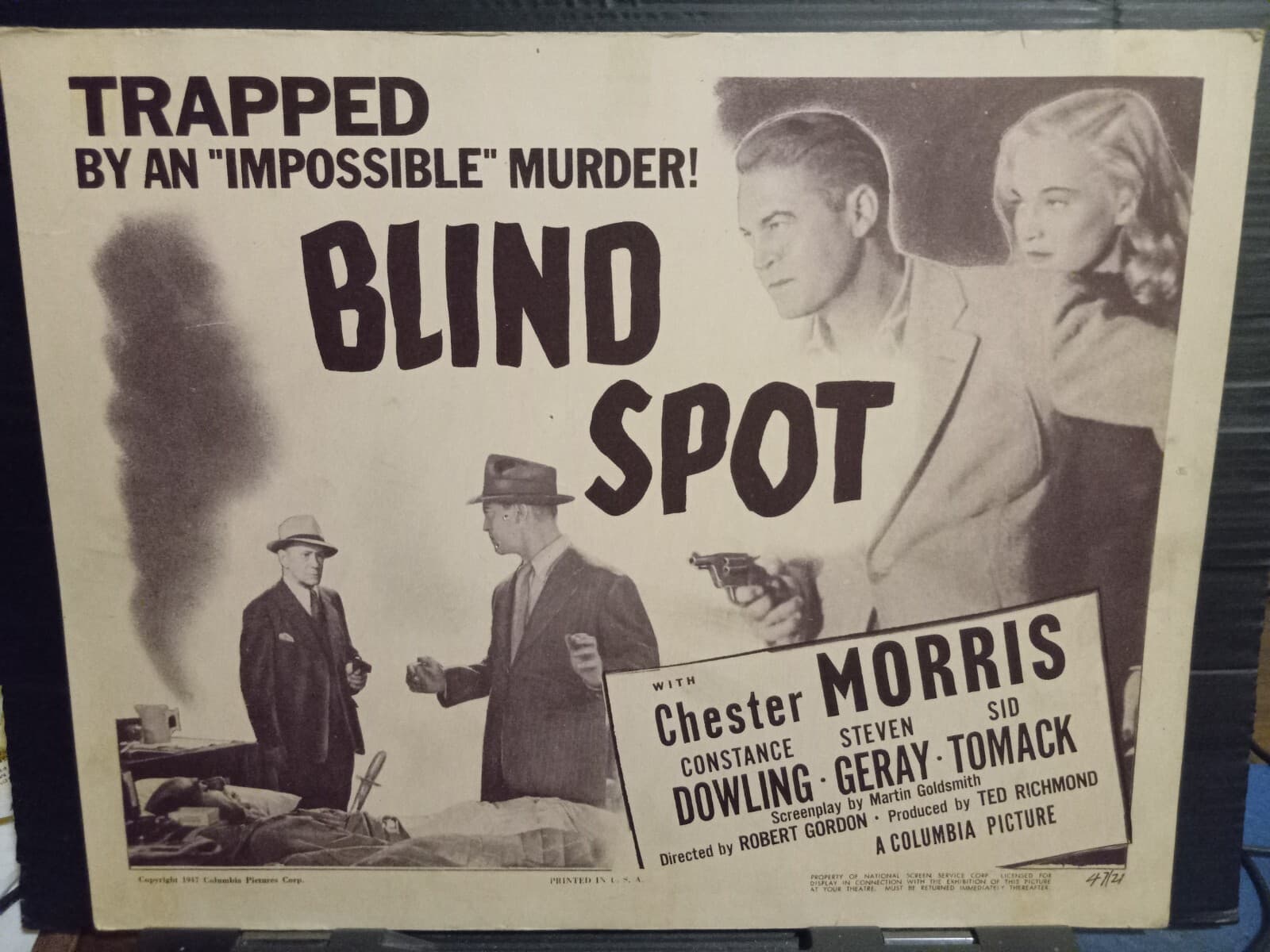 Title Card 1947 BLIND SPOT Chester Morris framed murder Constance Dowling noir