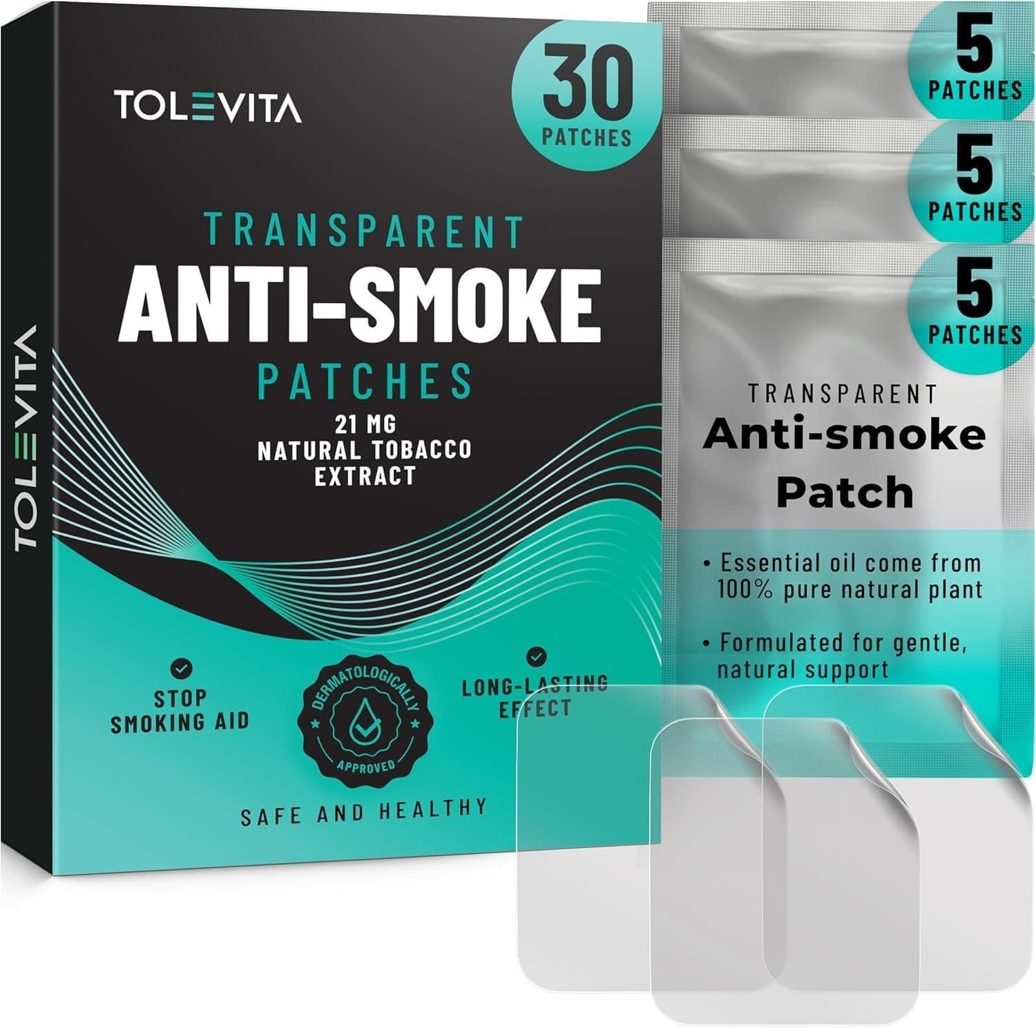 TOLEVITA Anti-Smoke Herbal Patches – 21mg, 30 Patches for Reducing Cravings