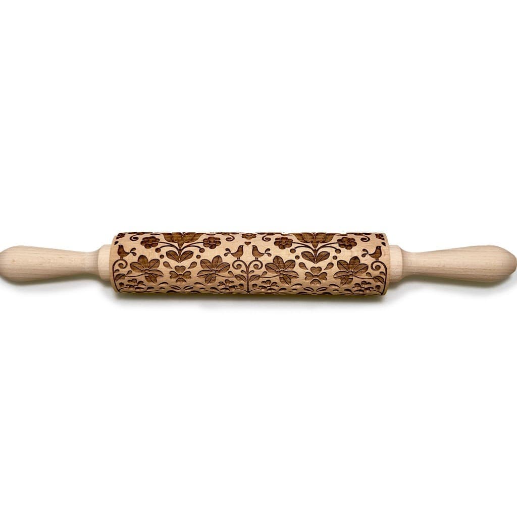 STODOLA Embossed Rolling Pin with Nature Pattern – Engraved Cookie Design