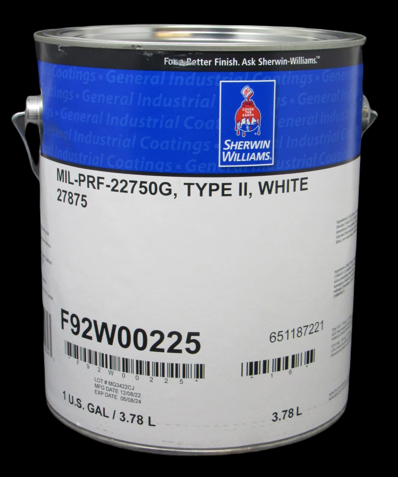 Sherwin Williams 1 Gallon F92W00225 MIL-PRF-22750G, TYPE II, WHITE Epoxy Coating