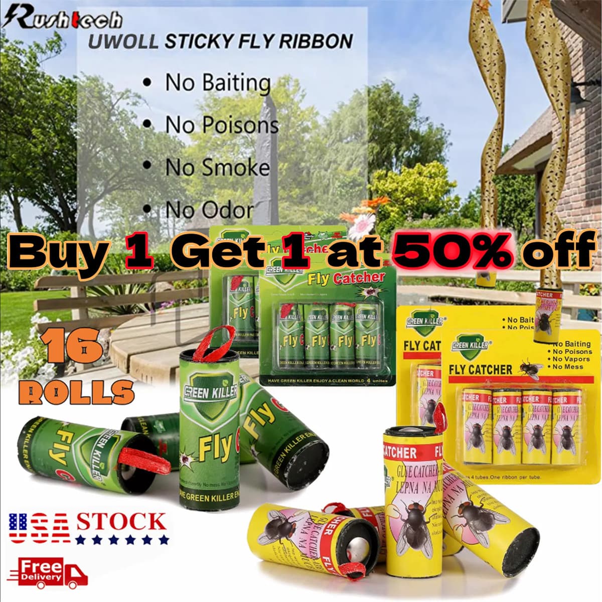 16 Rolls Fly Sticky Trap Paper Insect Bug Catcher Strip Fly Sticker Non Toxic