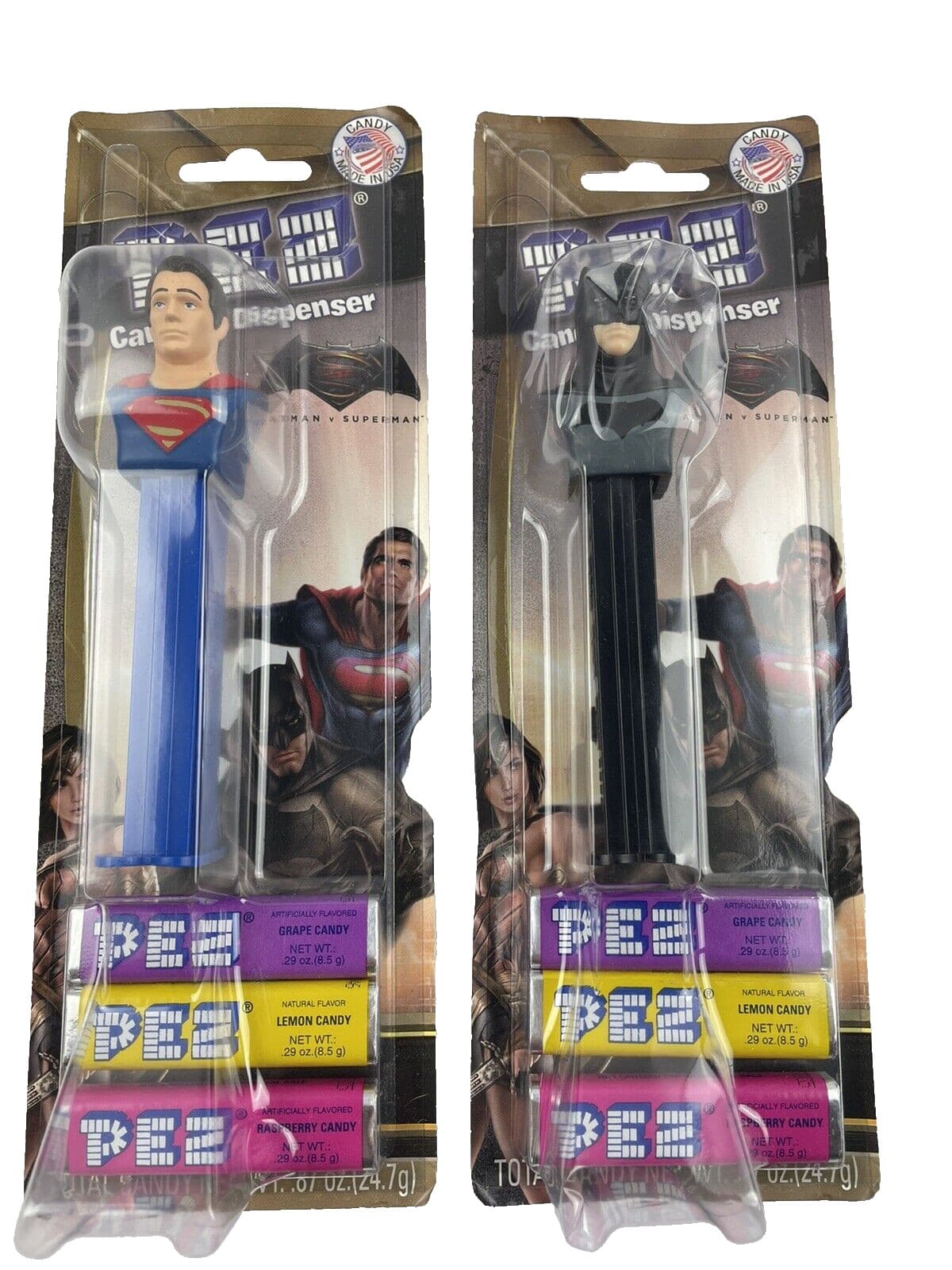 (2) Pez dispenser Batman vs Superman new in package with candy