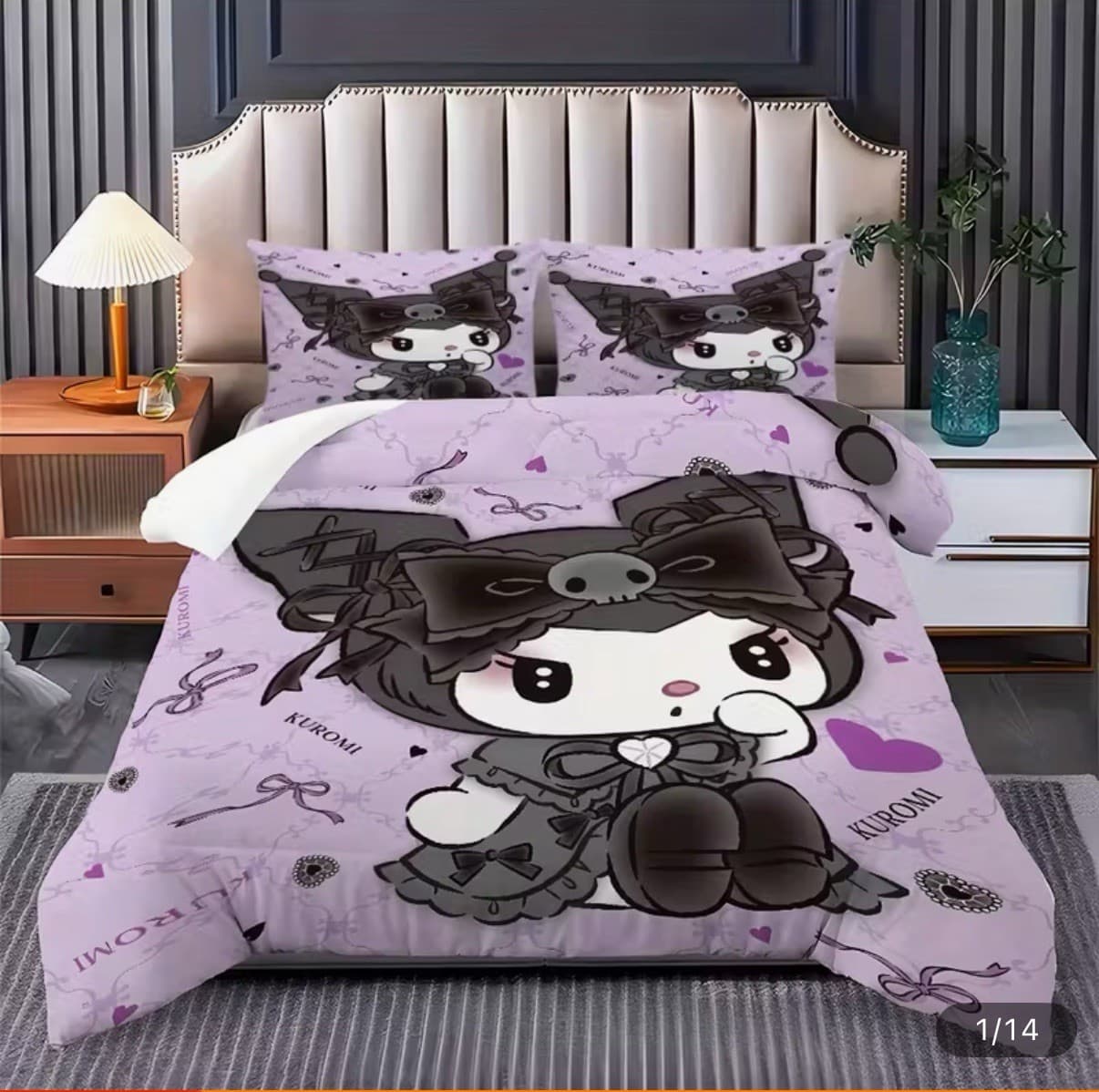 Kuromi Bedding Set Purple Sanrio Kawaii Twin Duvet Cover Pillowcases