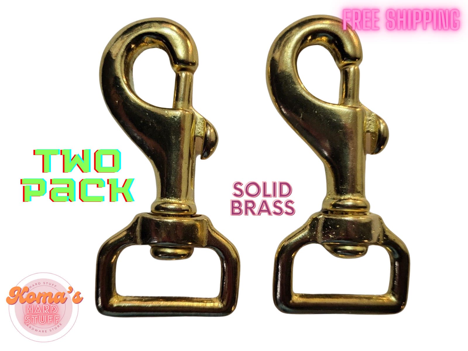 3" Solid Brass Swivel Snap Clip with 1" Strap Square Eye SWL 66 (2 Count)