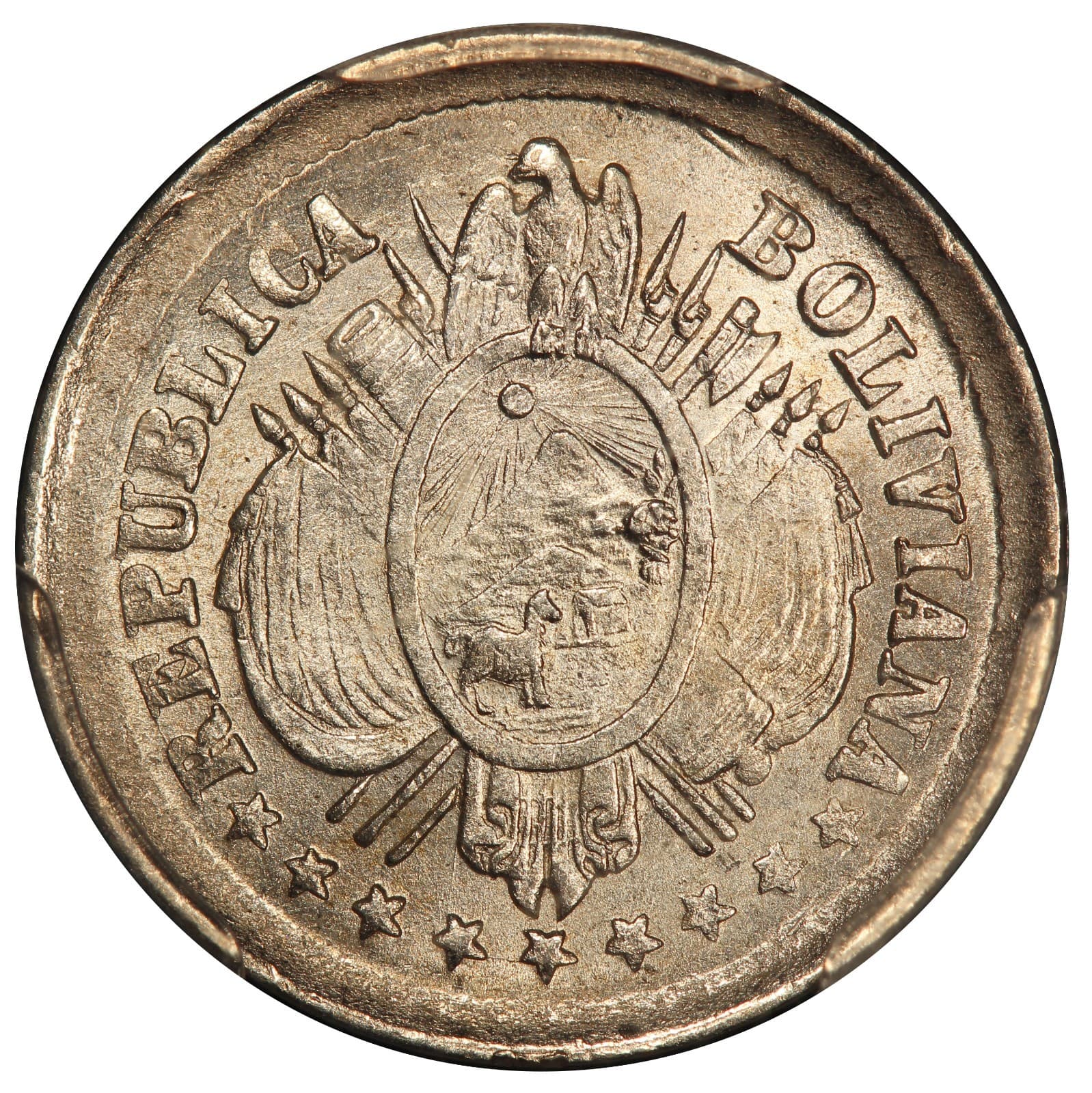 1888 PTS FE Bolivia 5 Centavos Silver Coin - PCGS MS 65 - KM #157.2 - TOP POP