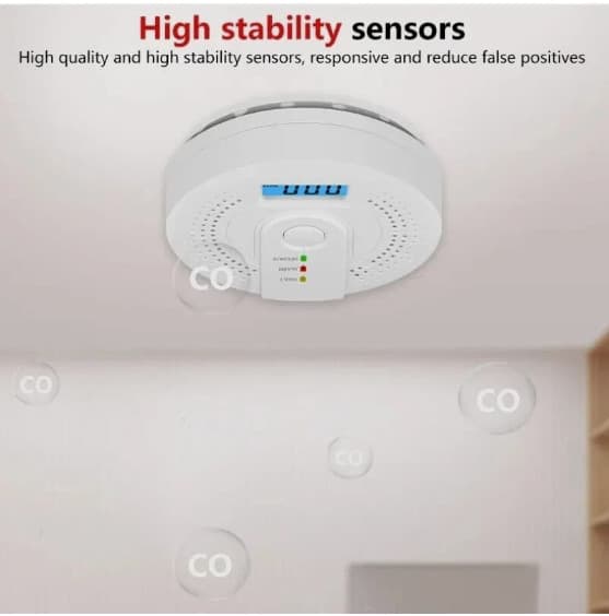 Carbon Monoxide Warning Alarm Sensor LED Digital Battery Powered