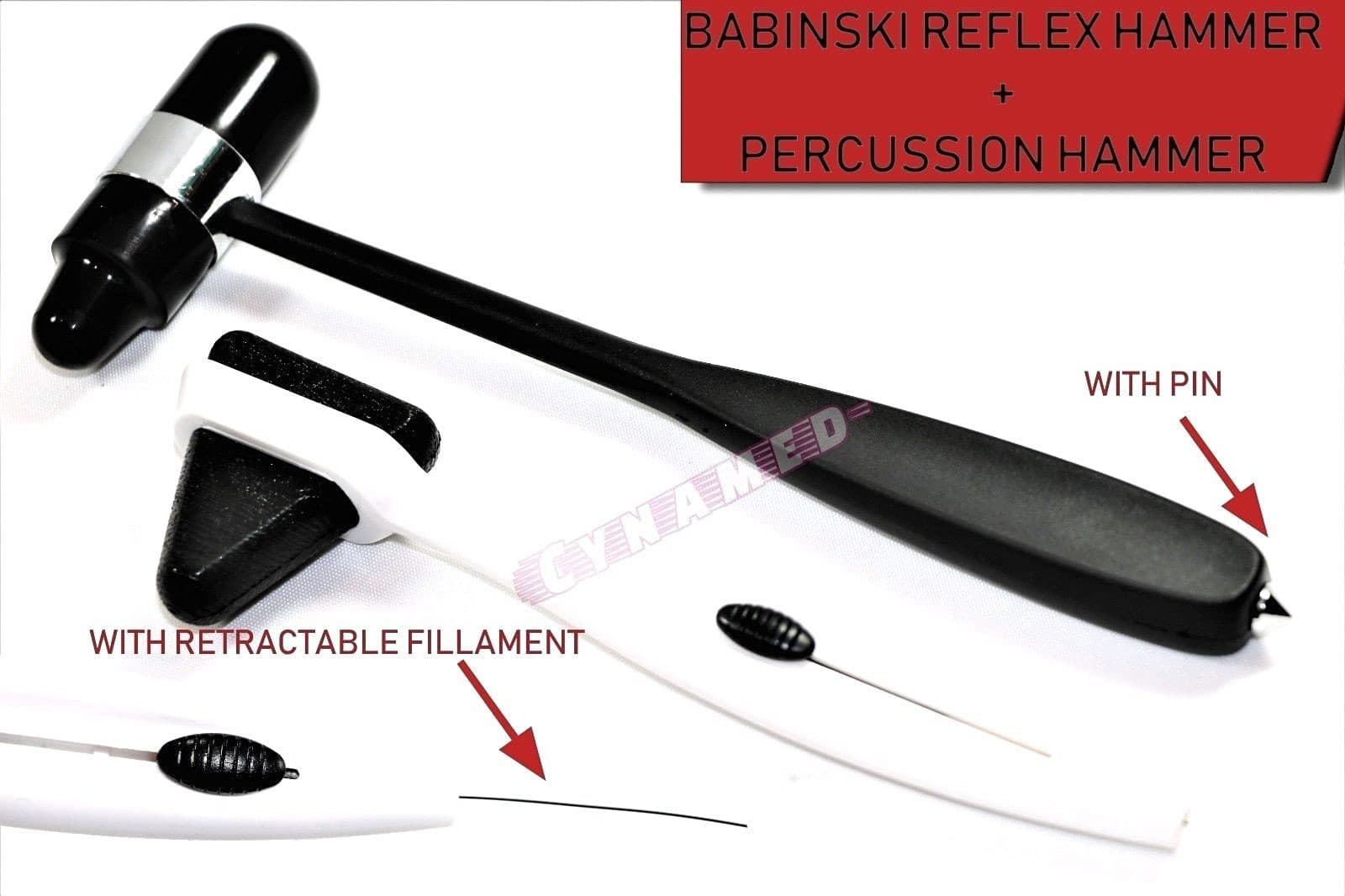 BABINSKI REFLEX HAMMER + PERCUSSION REFLEX HAMMER WITH RETRACTABLE FILAMENT