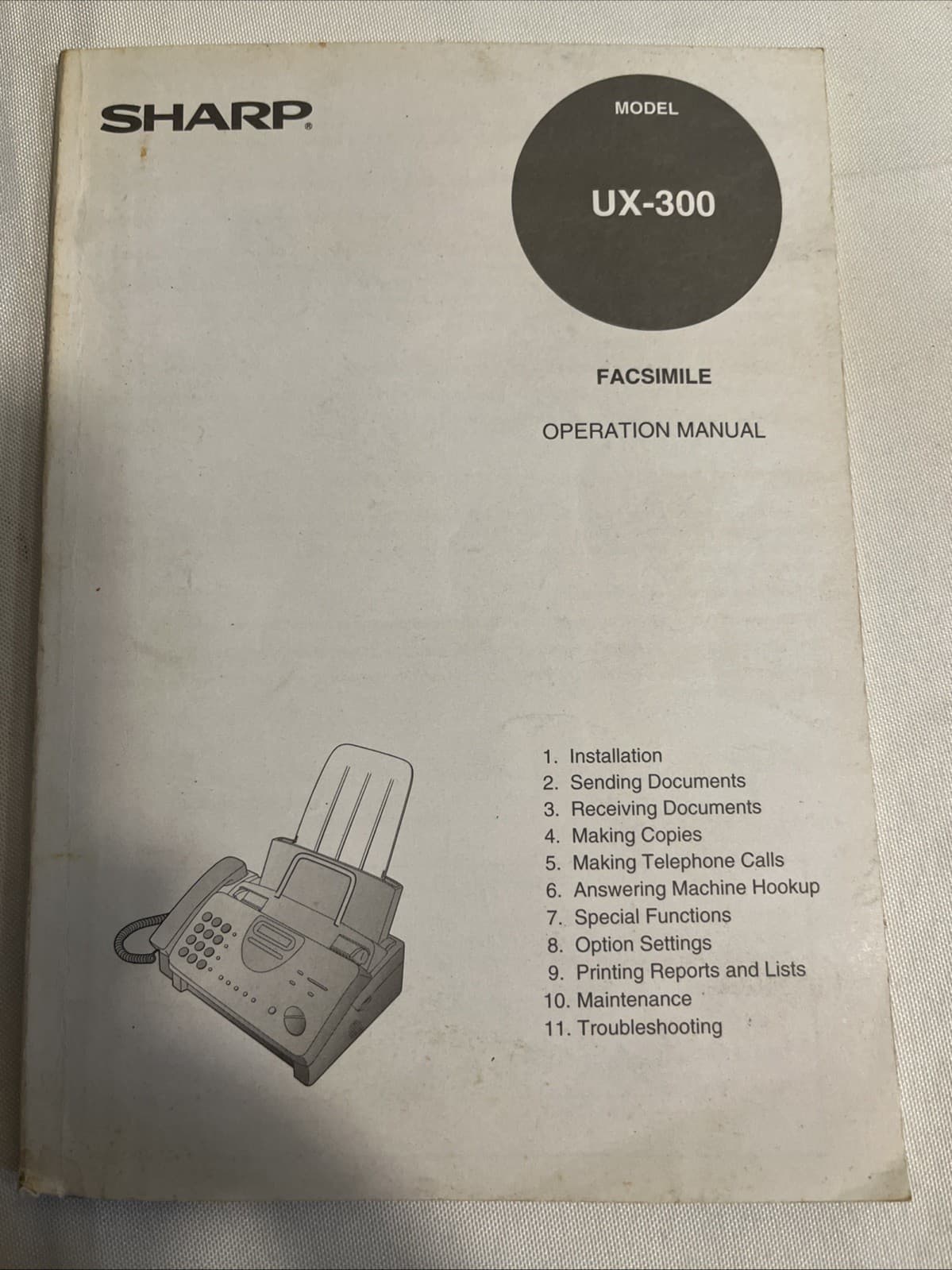 Sharp UX-300 Fax Machine USER MANUAL Facsimile 1991