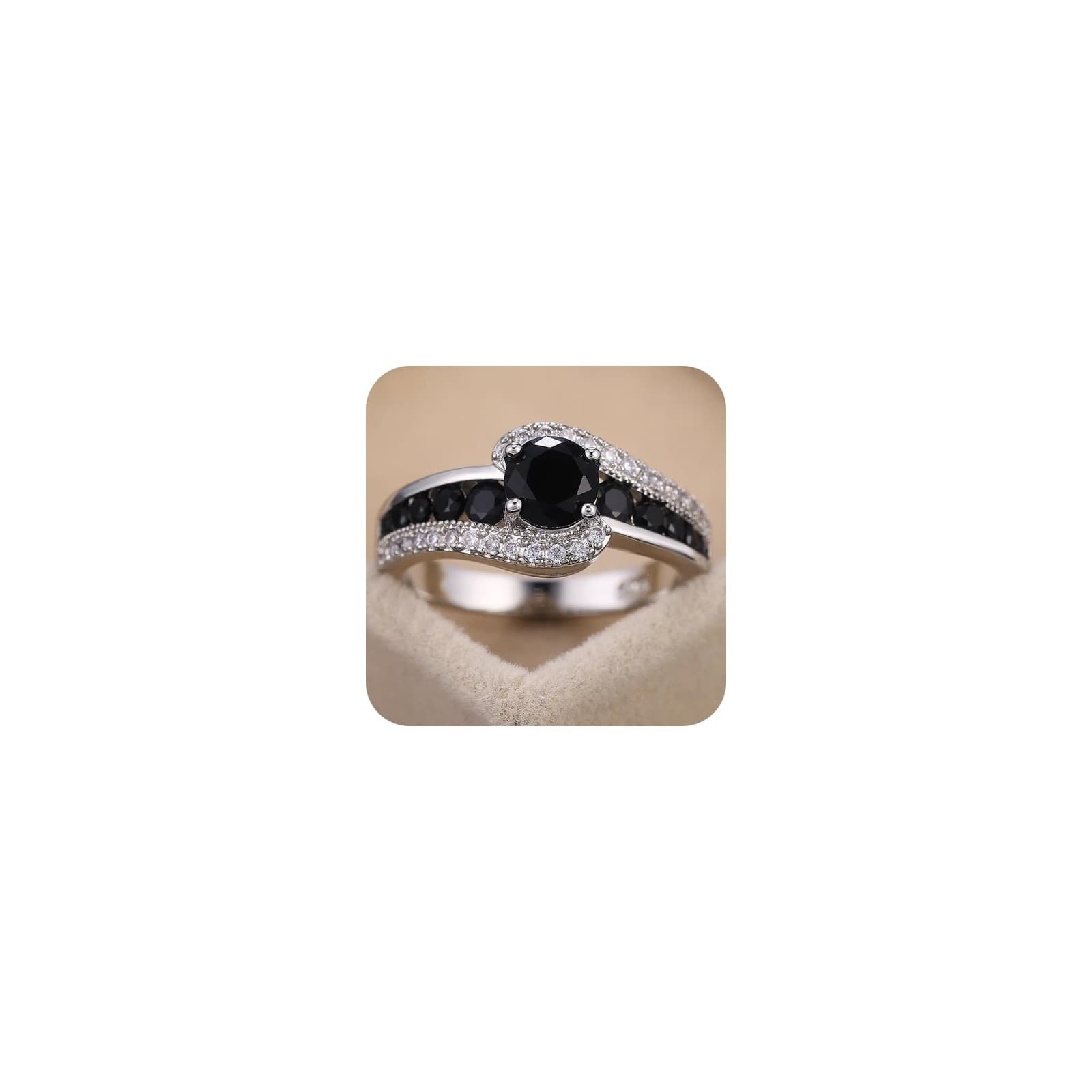 S925 Sterling Silver Black Onyx Engagement Ring Black Ladies Ring Moissanite