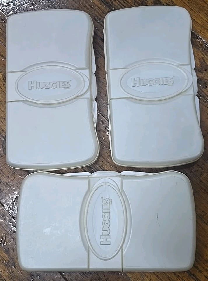 Huggies Baby Diaper Wipes Container Case Travel Size off white EMPTY Lot Of 3