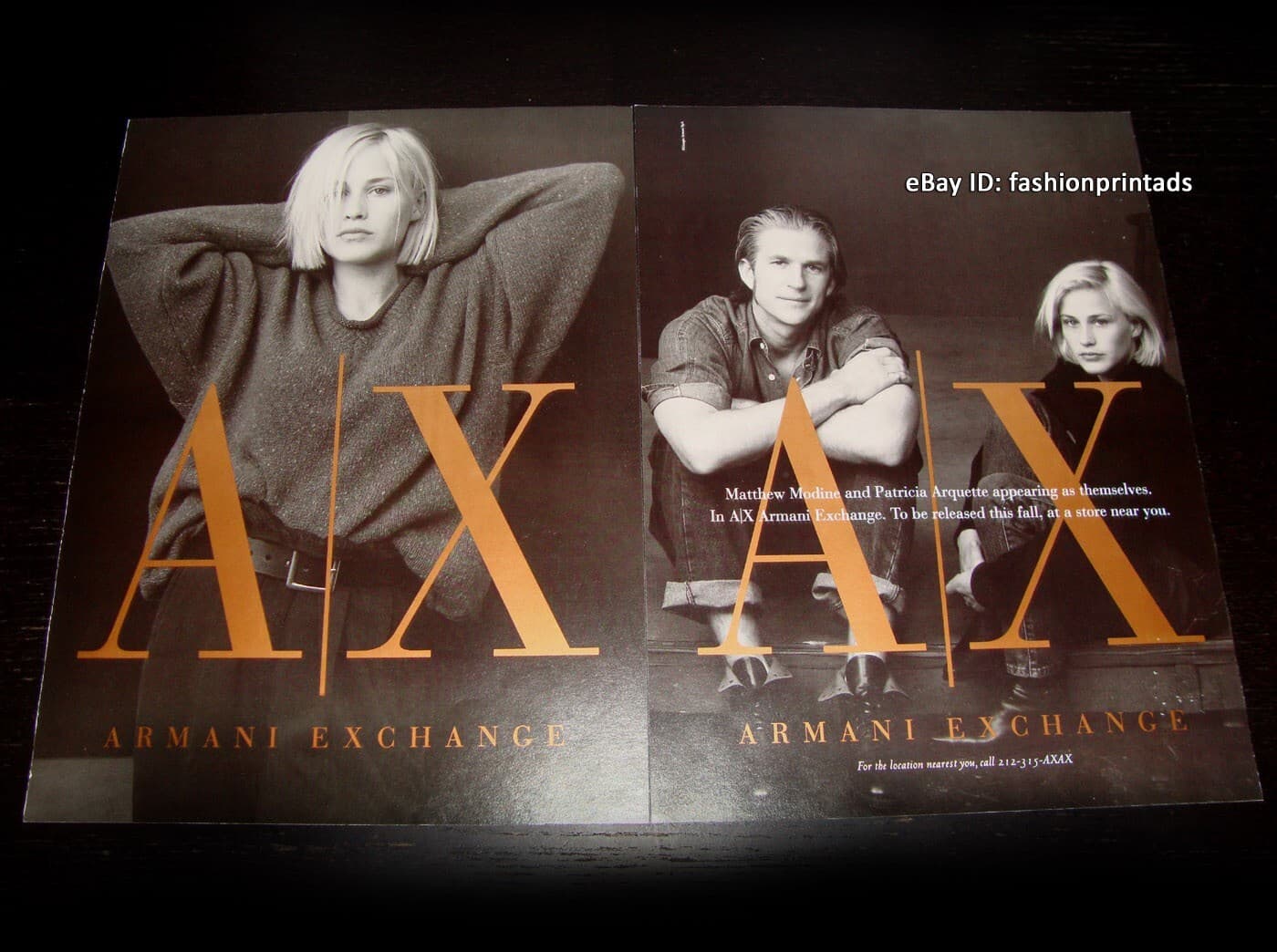 ARMANI EXCHANGE 4-Page PRINT AD Fall 1993 PATRICIA ARQUETTE Matthew Modine