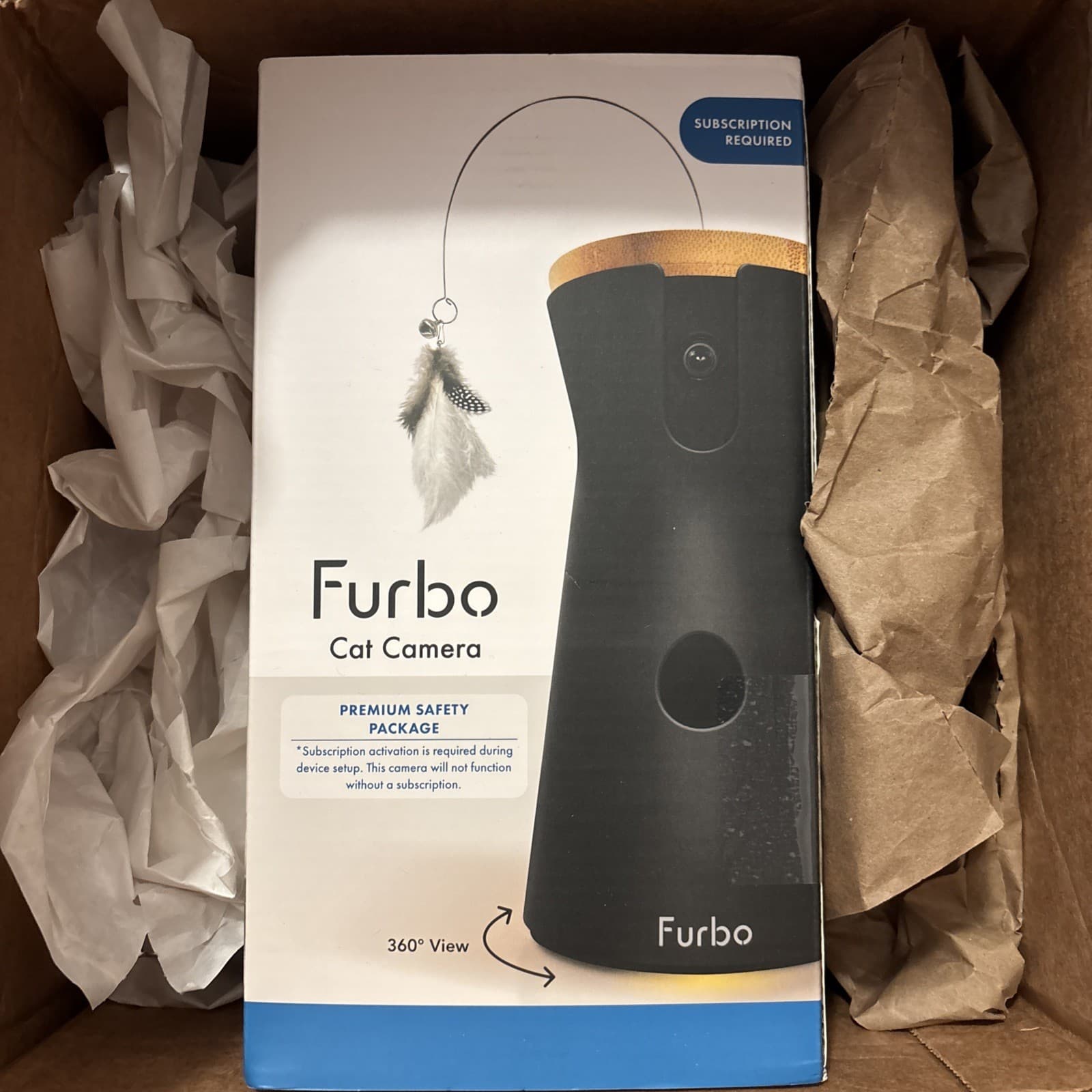 Black Furbo 360 Cat Camera w/Subscription Premium Safety Package & Treat Tossing