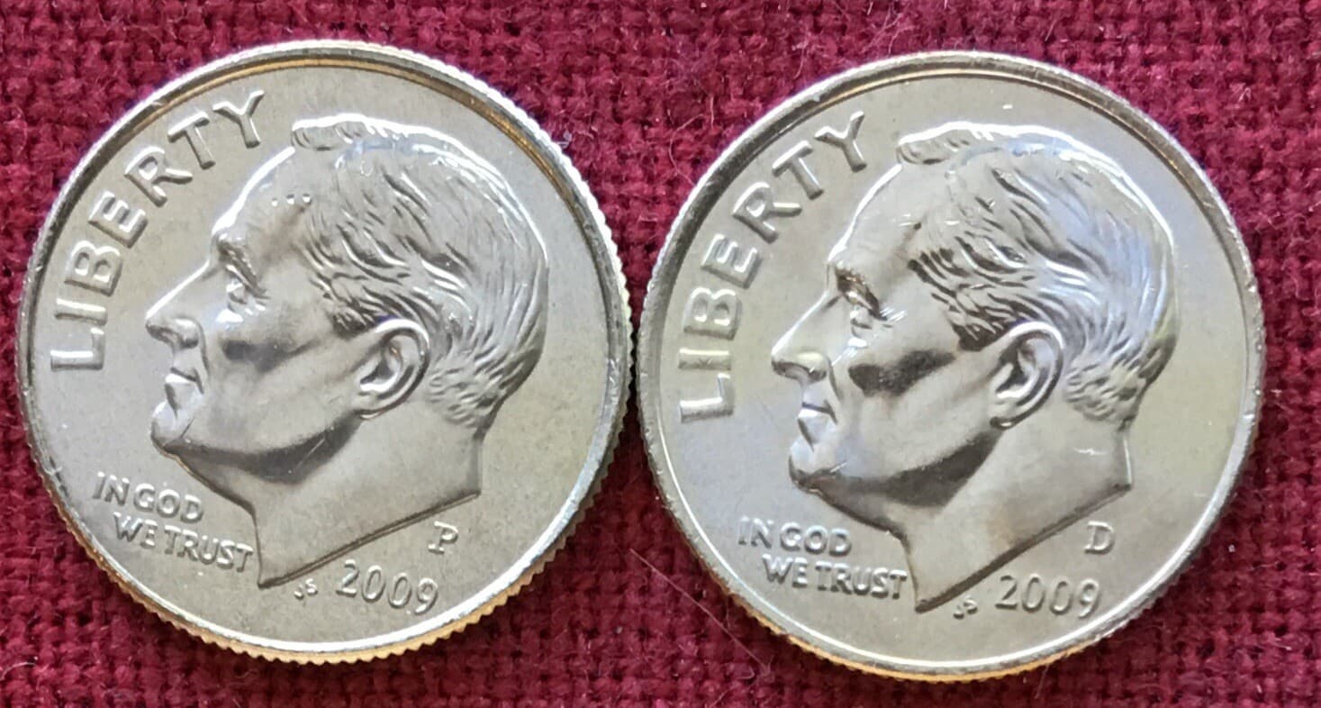 2009 P & D Mint Roosevelt Dimes - OBW - FROM Uncirculated rolls, 1 DIME of each