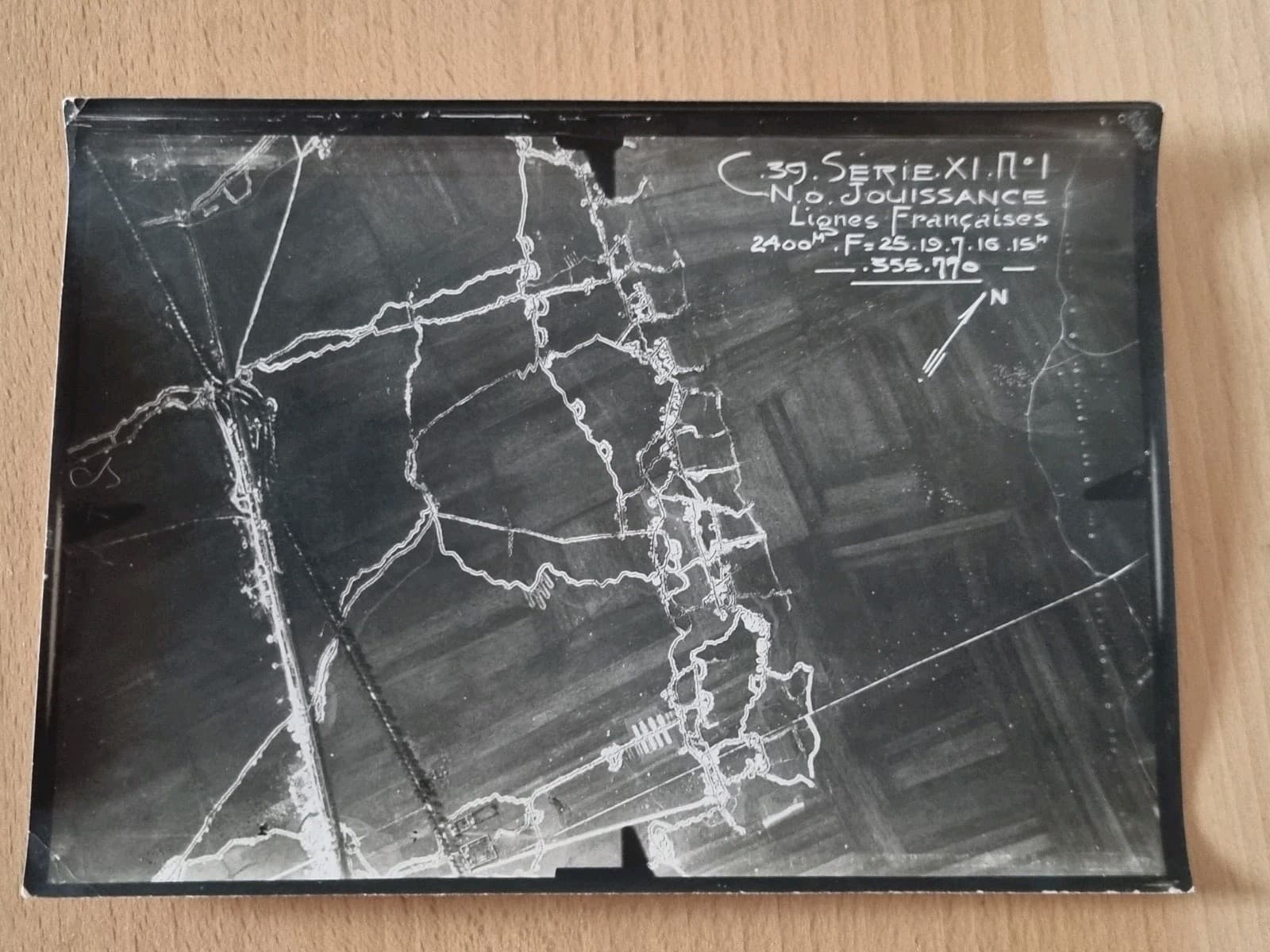 RARE ORIGINAL WW1 FRENCH AERIAL PHOTO FRENCH LINE AT JOUISSANCE 19.7.16 18x13 cm