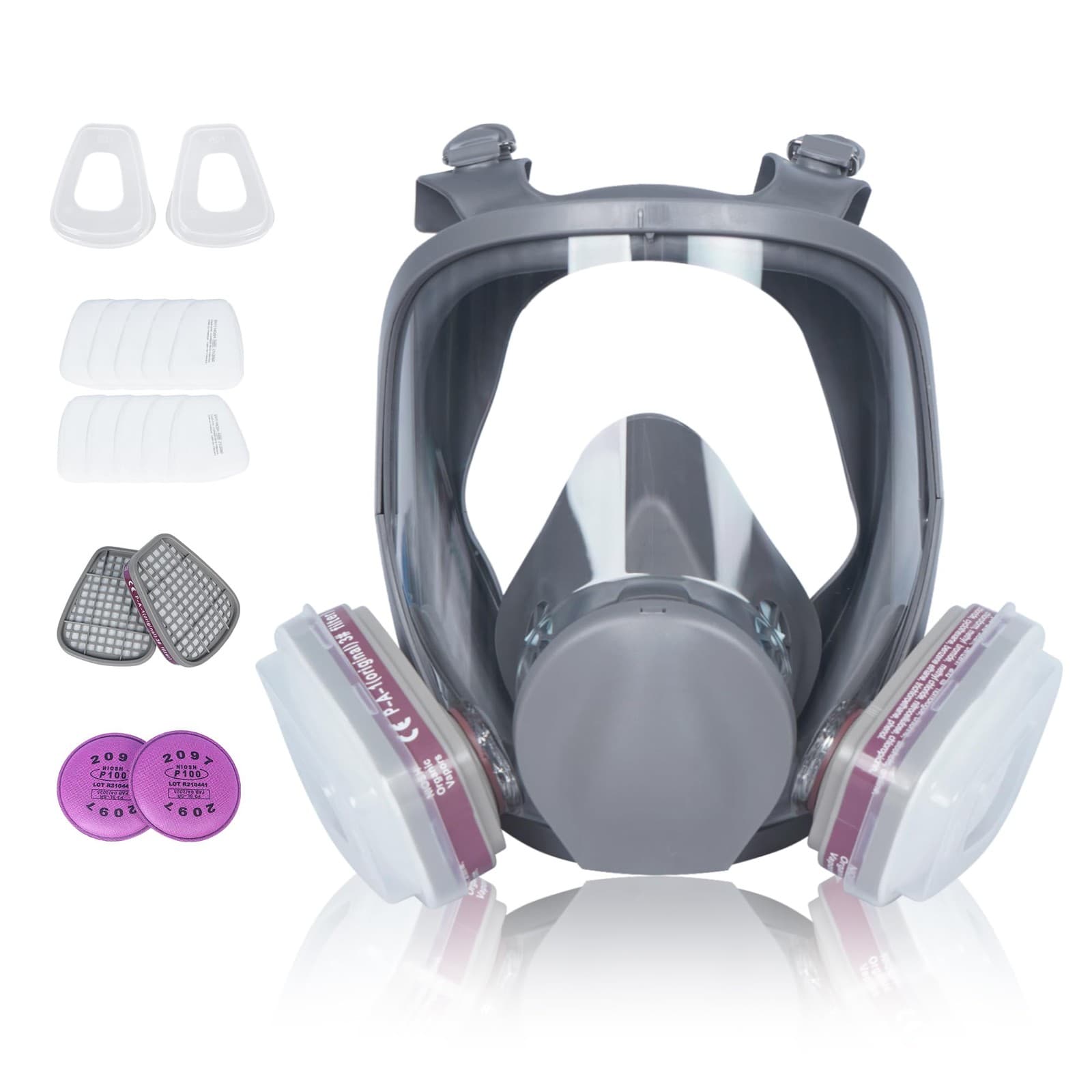 Full Face Reusable Respirator Gas Mask with Filter for Chemical Painting Dust...
