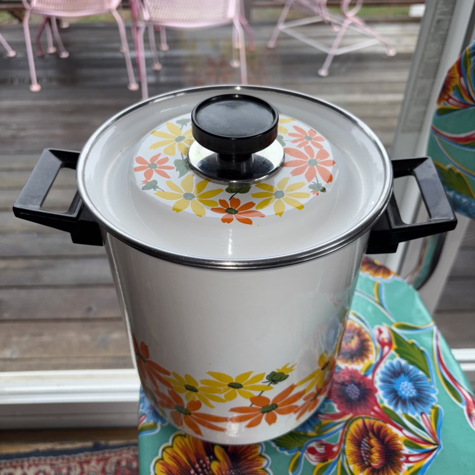 Vintage Ekco Country Garden Porcelain Cookware 5 Qt Steamer Pot 1970’s Flowers