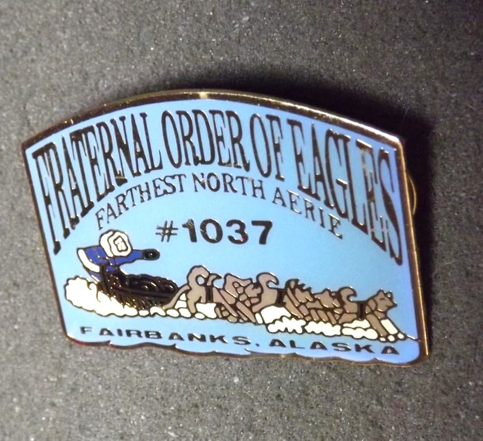 Fraternal Order of Eagles FOE Fairbanks Alaska Aerie No. 1037 Lapel Pin Dog Sled
