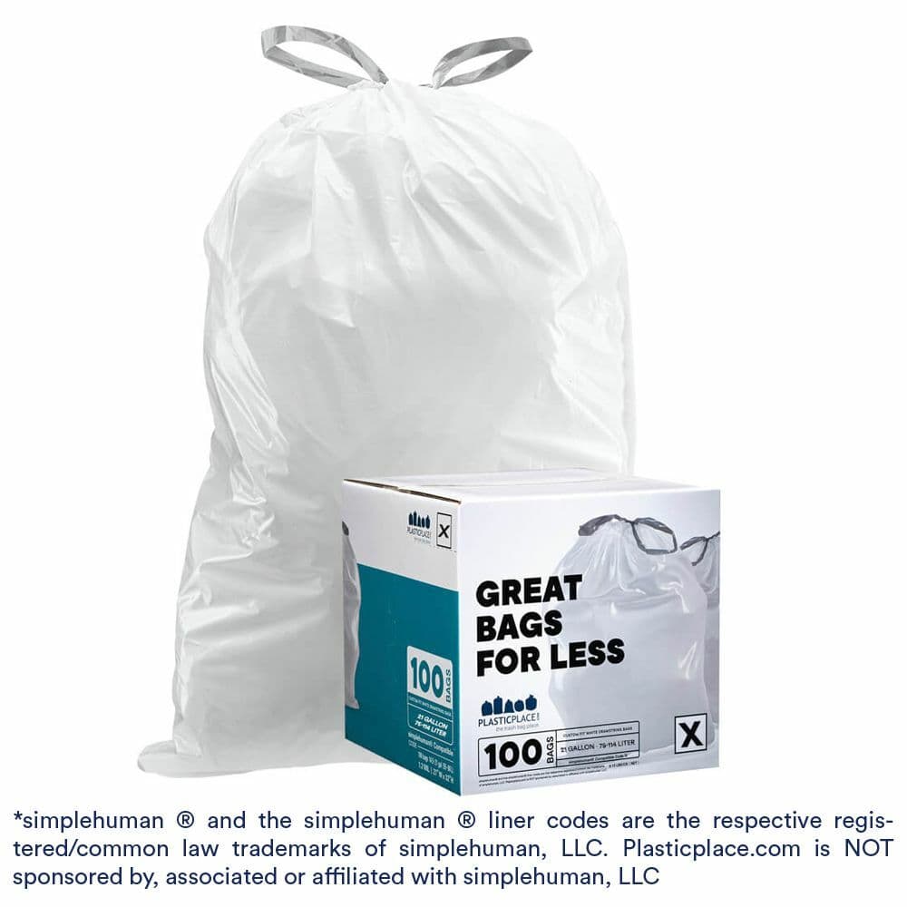 Plasticplace Custom Fit Trash Bags Compatible with simplehuman Code X, 100 Count