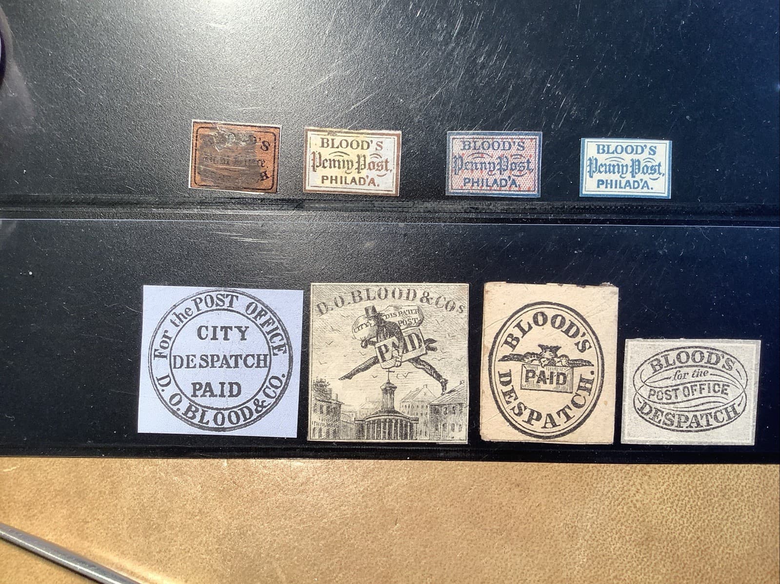 US LOCAL BLOODS PENNY POST, 1848-54. lot of 8 genuine + mid 1800s forgeries