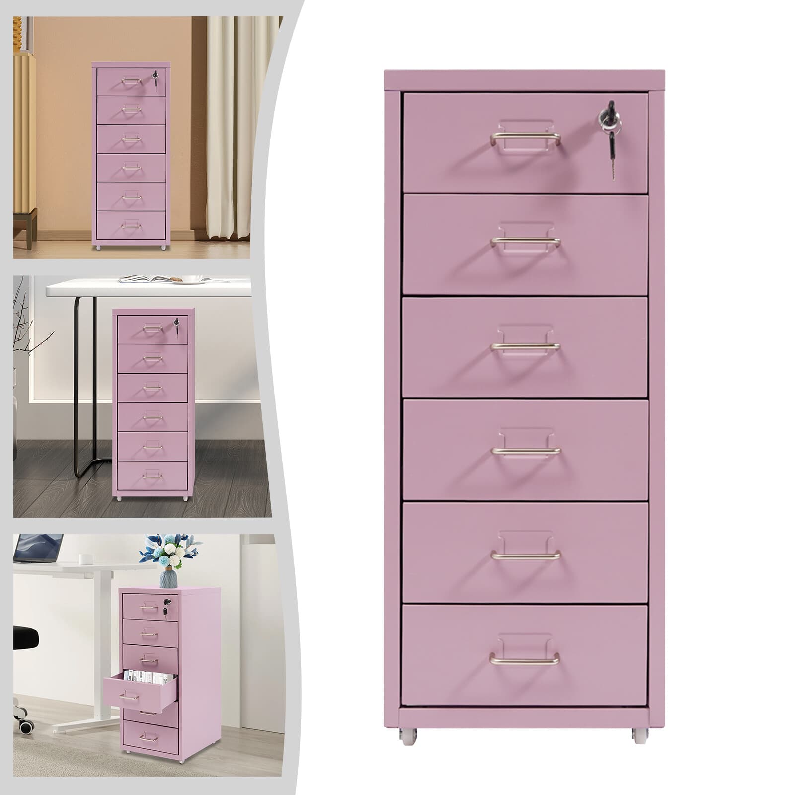 Vertical File Cabinet Metal File Cabinet with Lock Modern Filing Cabinet 6 Tiers