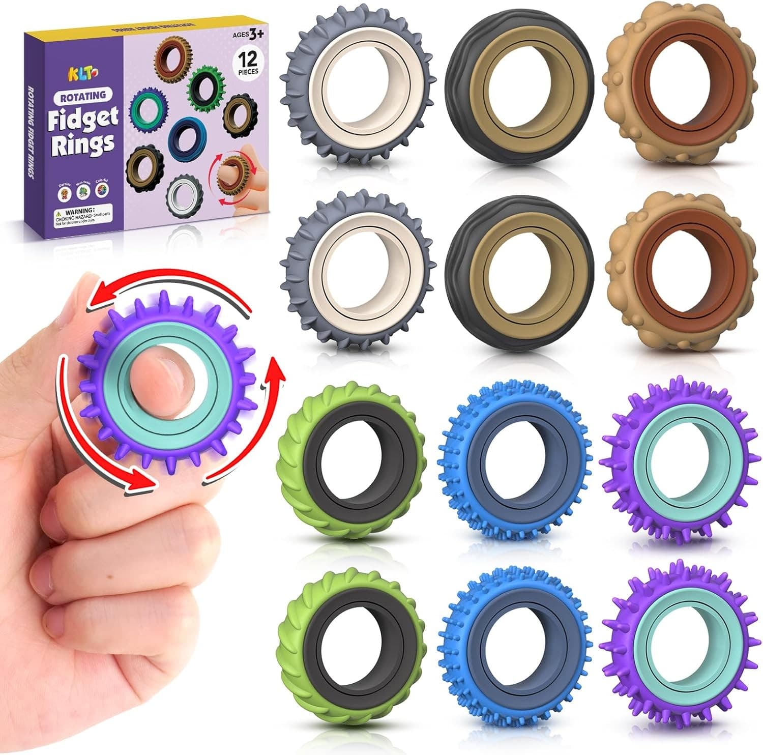 Fidget Toys Adults Sensory Rings: 12 Pack Texture Spinner Rings - Stress...