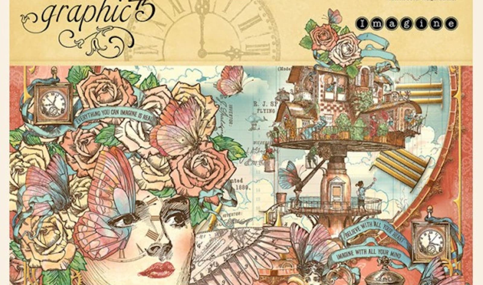 Graphic45 IMAGINE 8-PACK 12x12 DOUBLE-SIDED PRINTED CARDSTOCKS