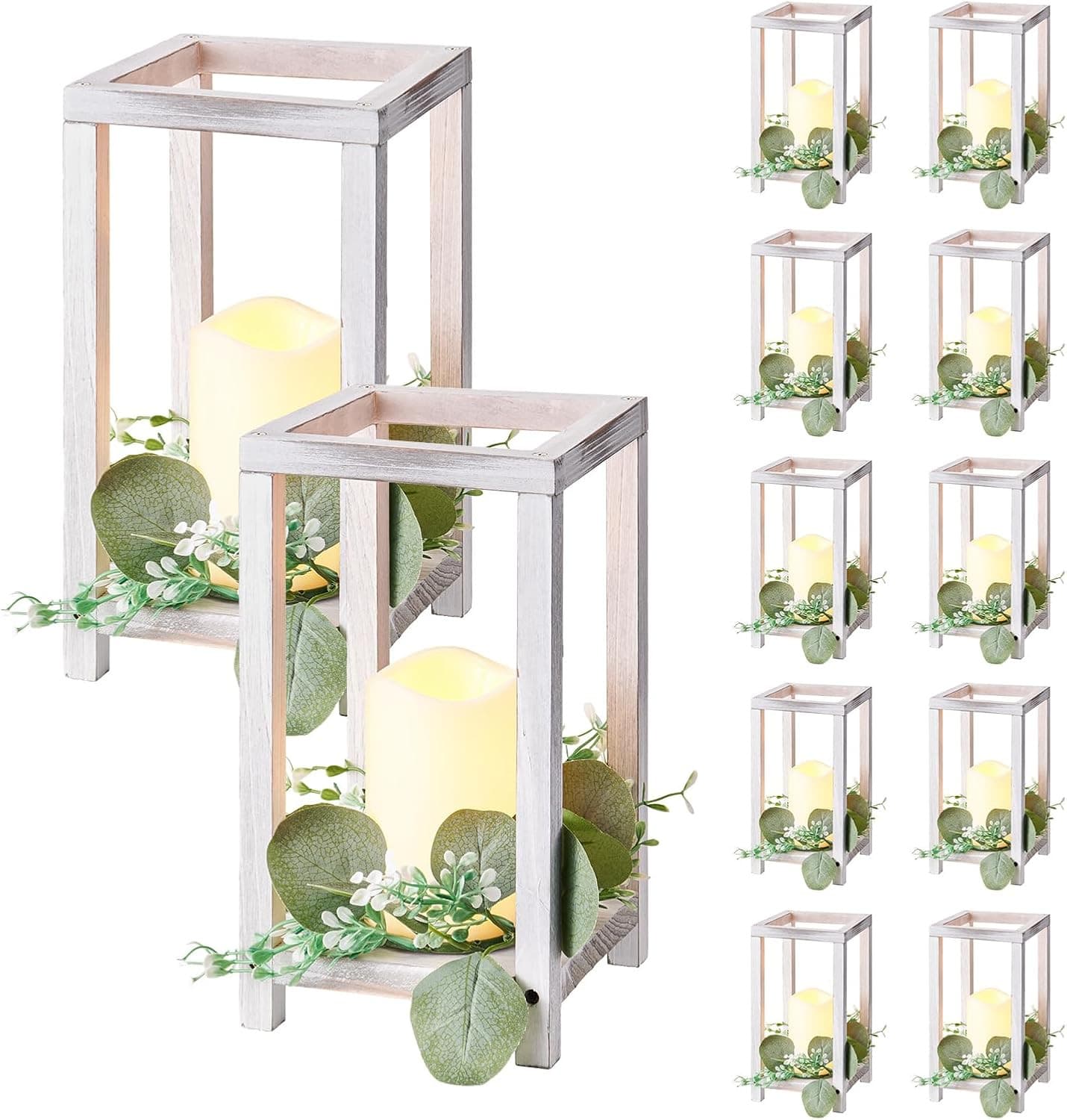 12 Set/36 Pcs Wooden Wedding Lantern Centerpiece Includes 12 Wooden Lantern Cand